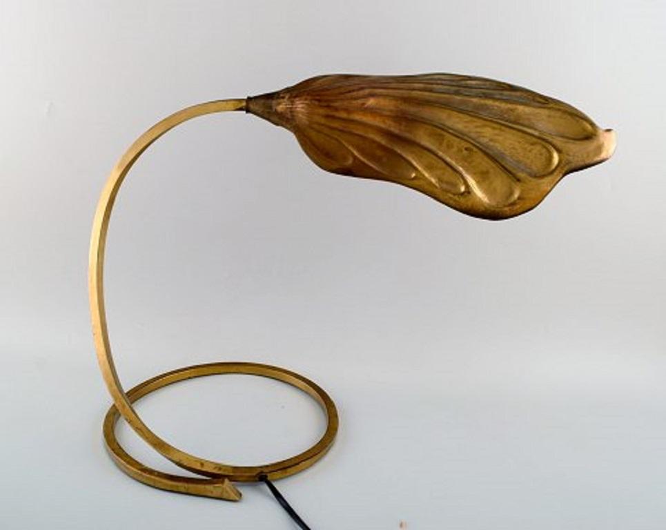 Tommaso Barbi, Italy, Leaf-Shaped Table Lamp in Brass, Mid-20th Century 1