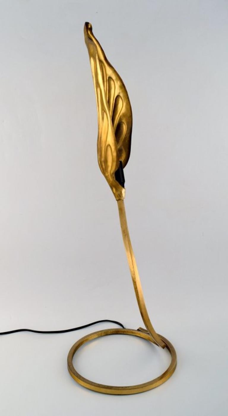 Tommaso Barbi, Italy, Leaf-Shaped Table Lamp in Brass, Mid-20th Century For Sale 1