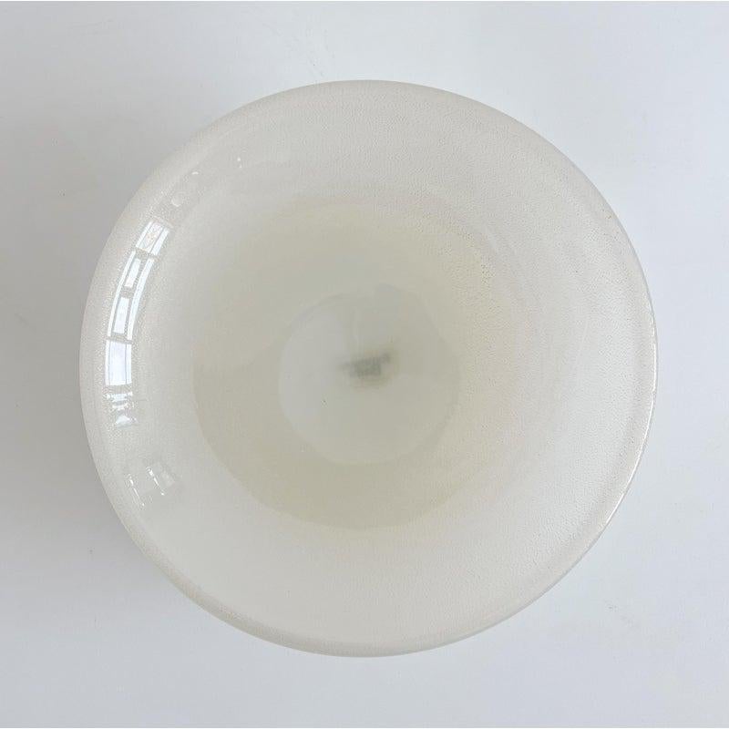 Mid-Century Modern Tommaso Barbi, Italy White Murano Glass Shallow Bowl