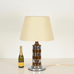 Tommaso Barbi Large Table Lamp in Chrome, Brass and Parchment, Italy, 1970s