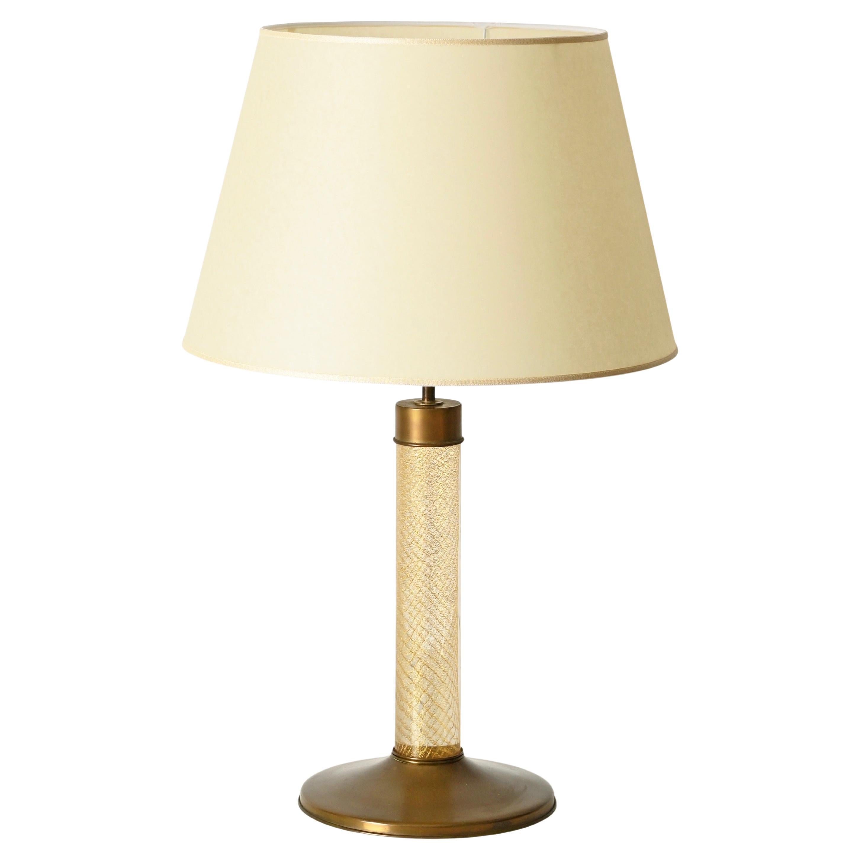 Tommaso Barbi Gran lámpara de sobremesa de cristal de Murano, oro de 24 quilates y latón, Italia Años 60