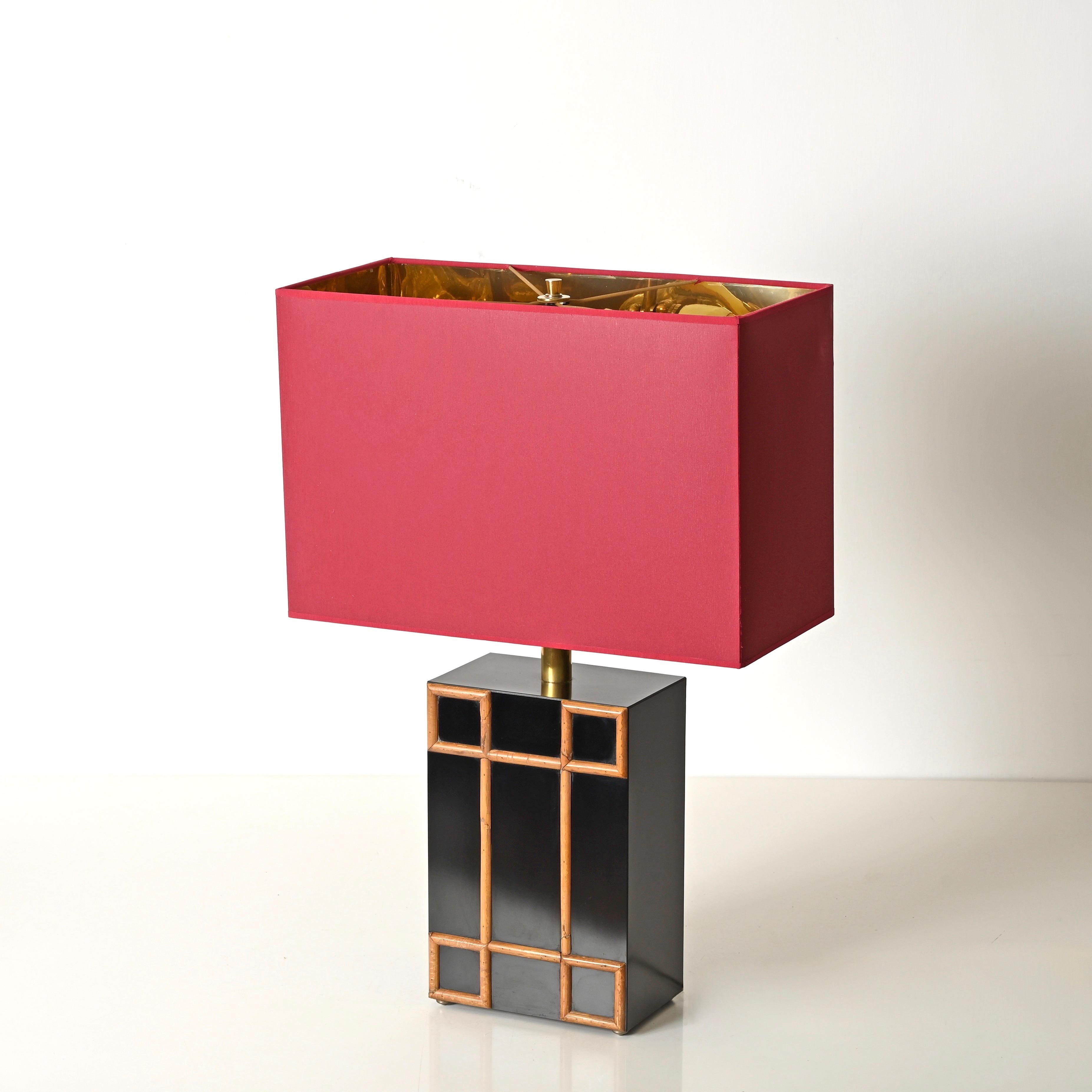 Tommaso Barbi Large Table Lamp with Brass and Bamboo Inserts, Italy 1970s For Sale 3