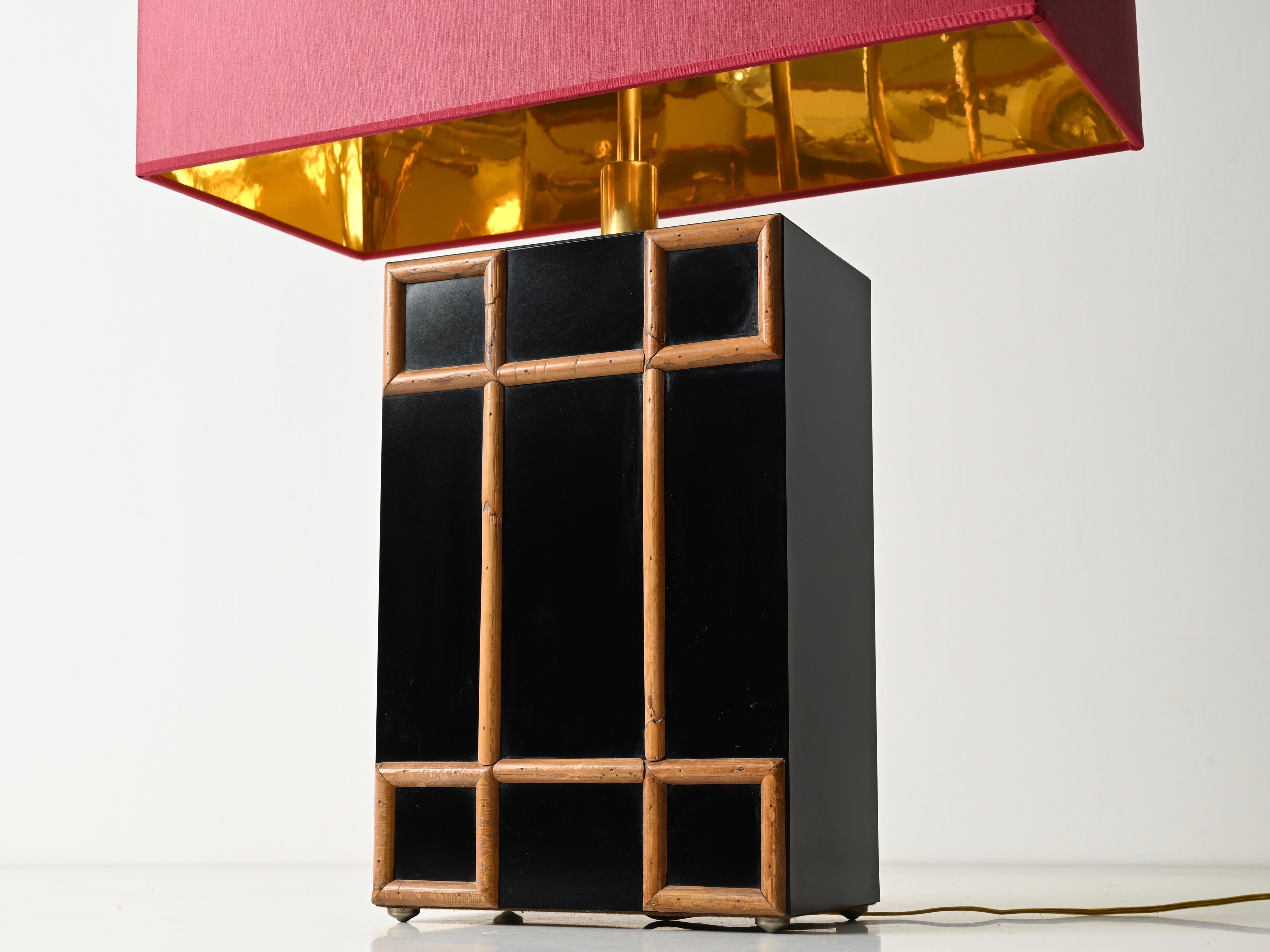 Tommaso Barbi Large Table Lamp with Brass and Bamboo Inserts, Italy 1970s For Sale 4