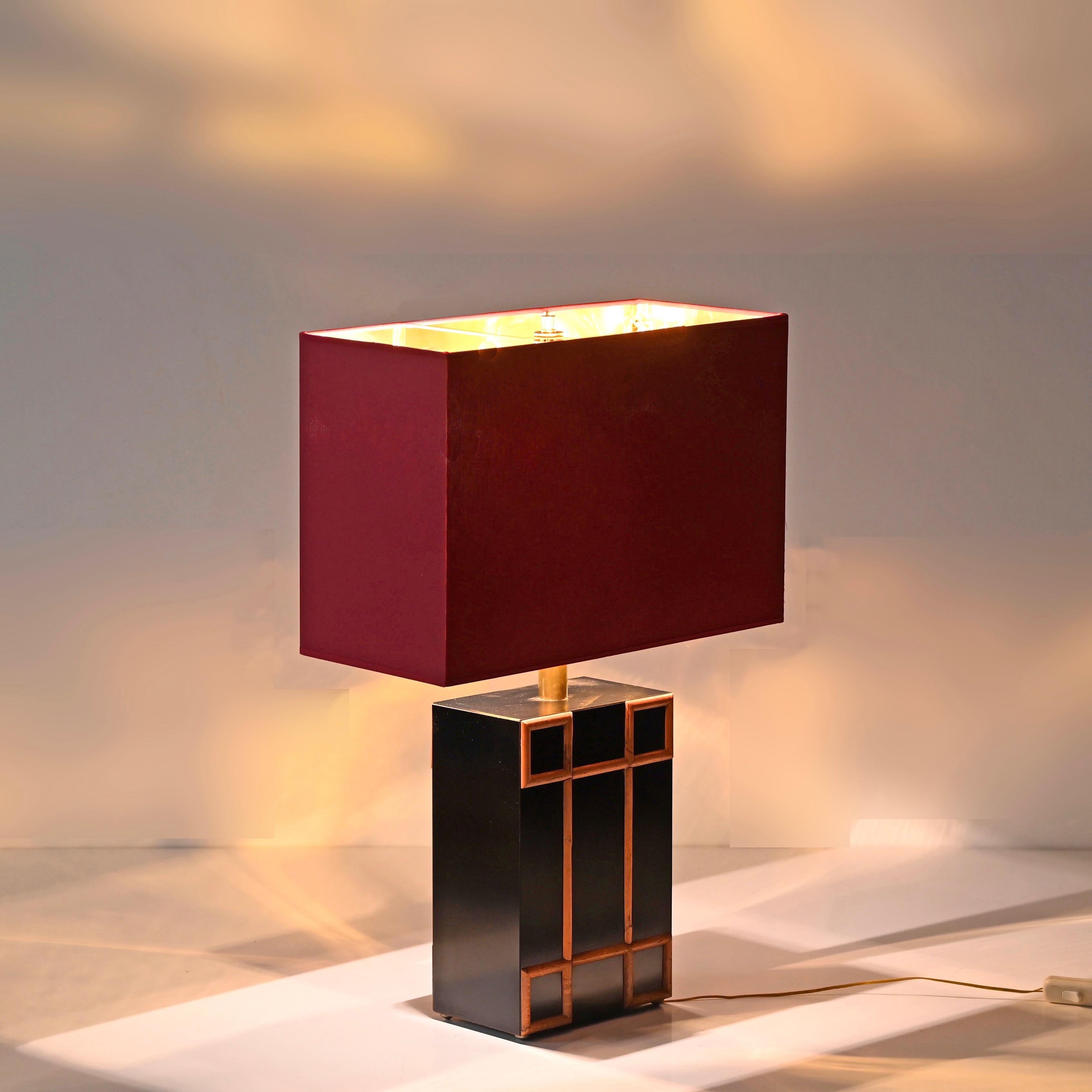 Tommaso Barbi Large Table Lamp with Brass and Bamboo Inserts, Italy 1970s For Sale 5