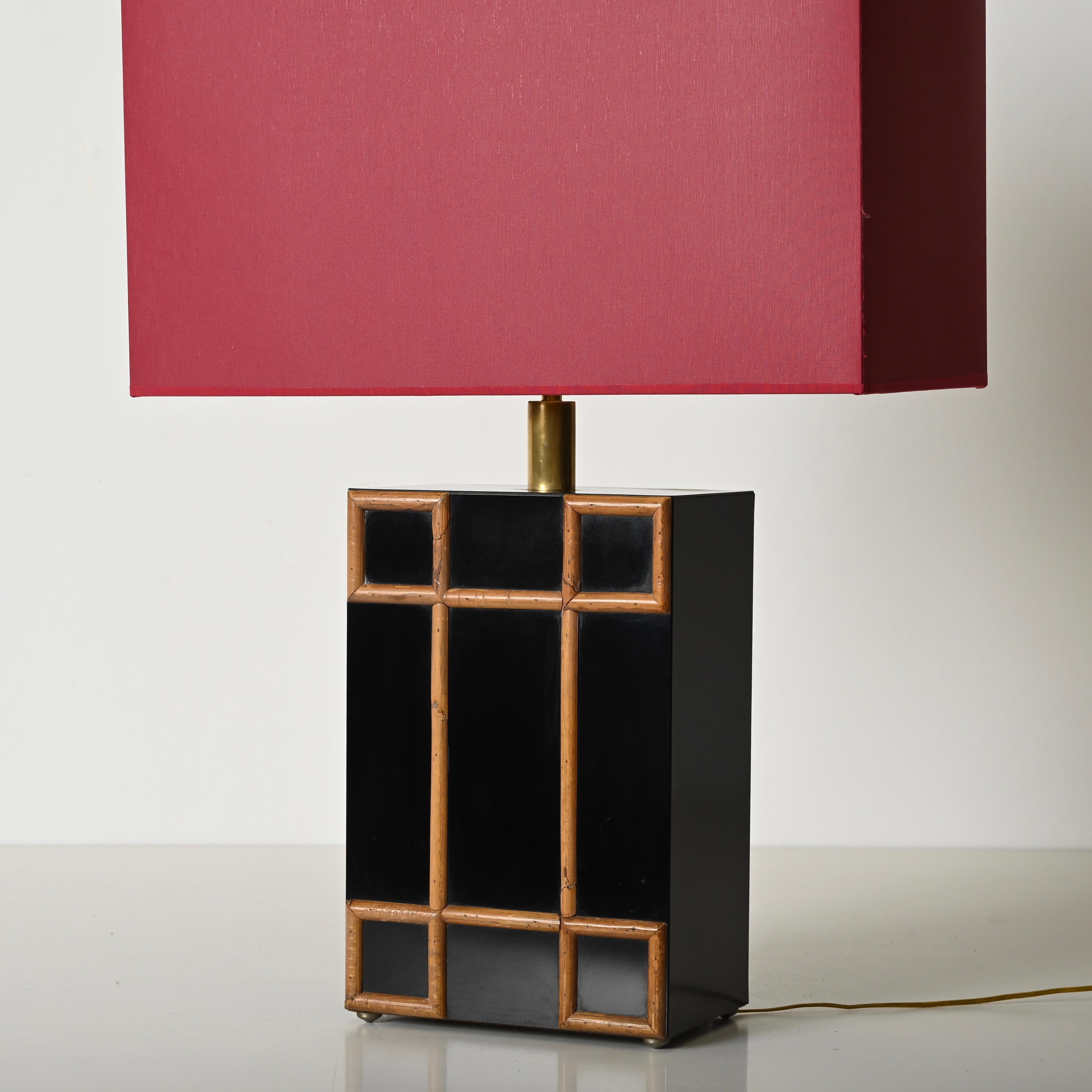Tommaso Barbi Large Table Lamp with Brass and Bamboo Inserts, Italy 1970s For Sale 6