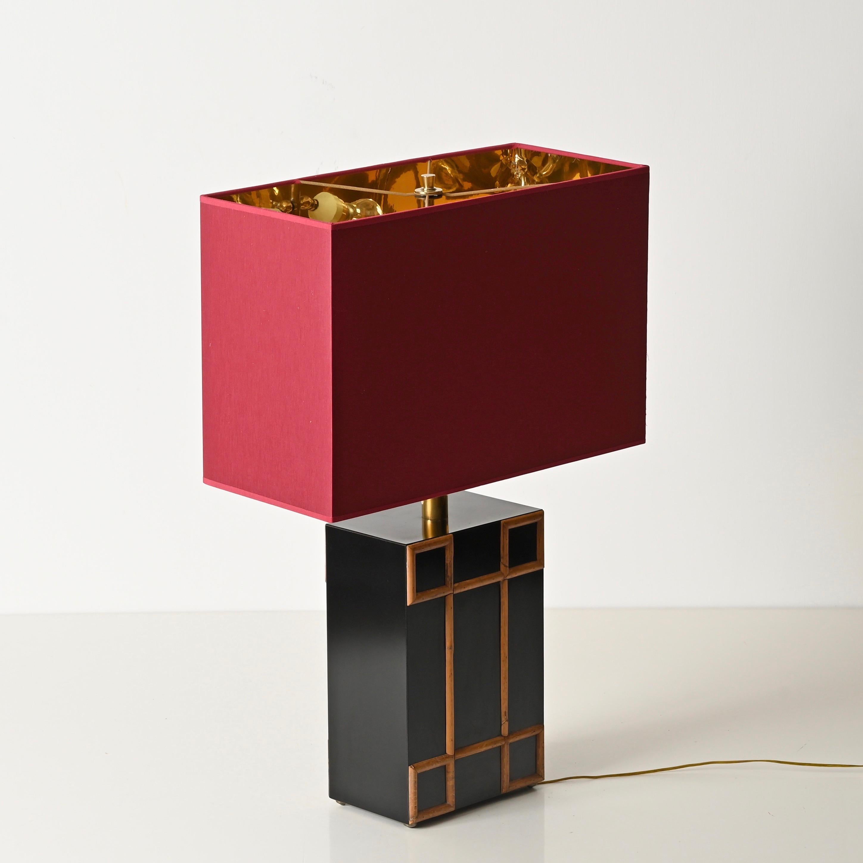Tommaso Barbi Large Table Lamp with Brass and Bamboo Inserts, Italy 1970s For Sale 7