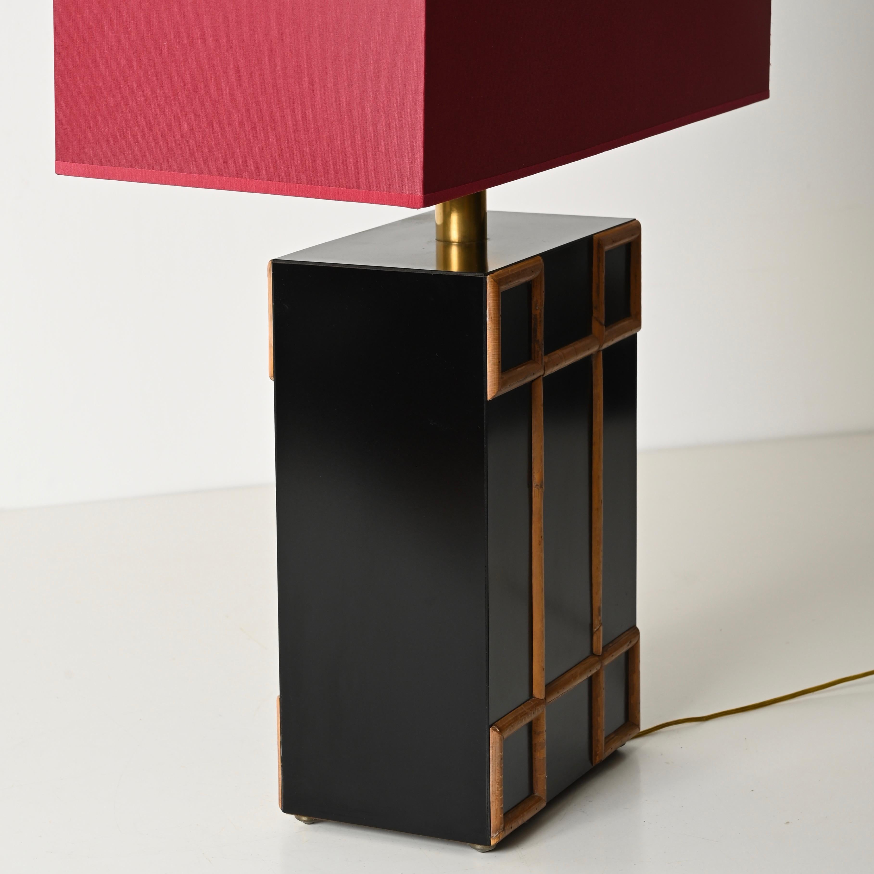 Tommaso Barbi Large Table Lamp with Brass and Bamboo Inserts, Italy 1970s For Sale 8