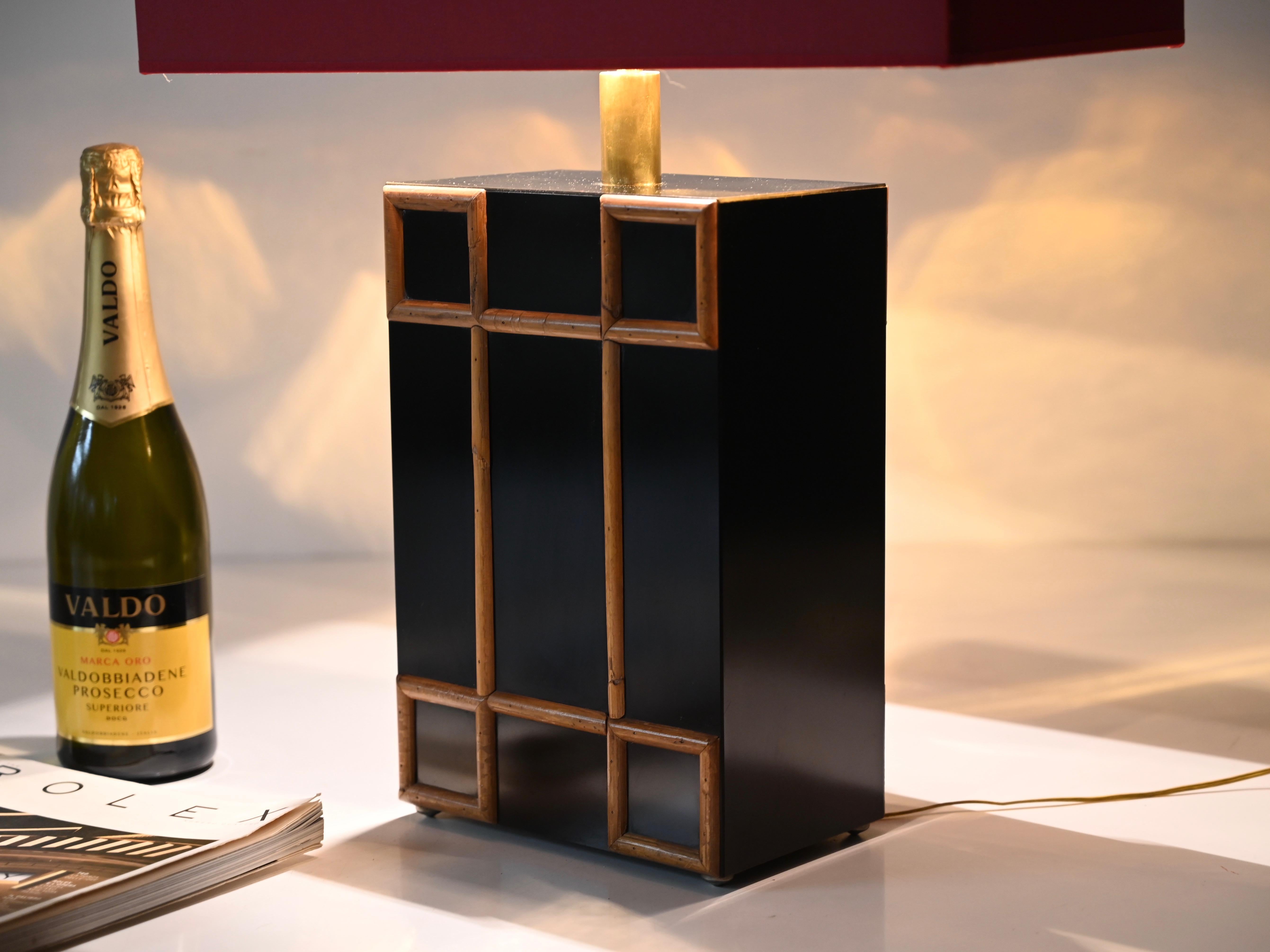 Tommaso Barbi Large Table Lamp with Brass and Bamboo Inserts, Italy 1970s For Sale 9