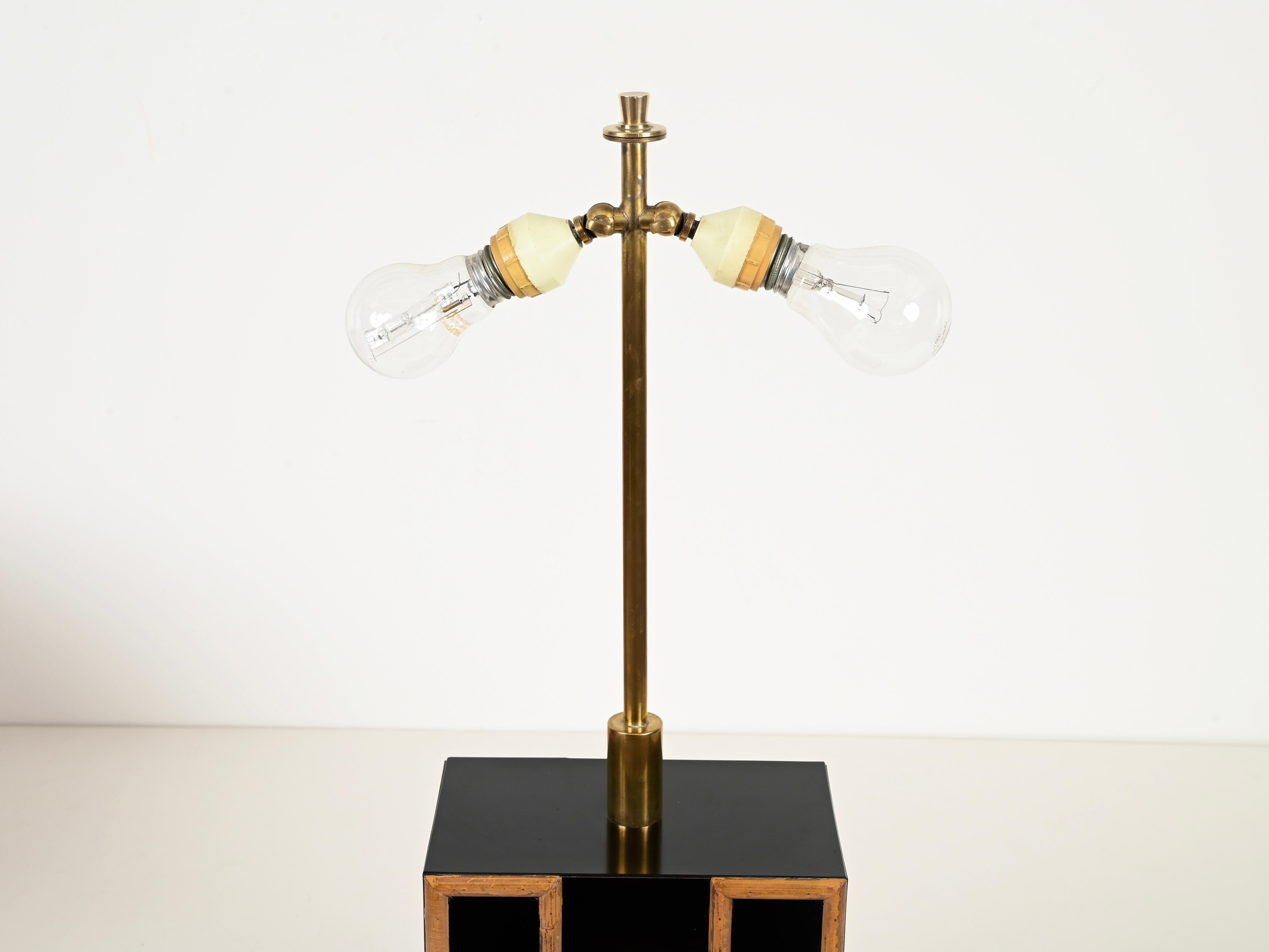 Tommaso Barbi Large Table Lamp with Brass and Bamboo Inserts, Italy 1970s For Sale 10