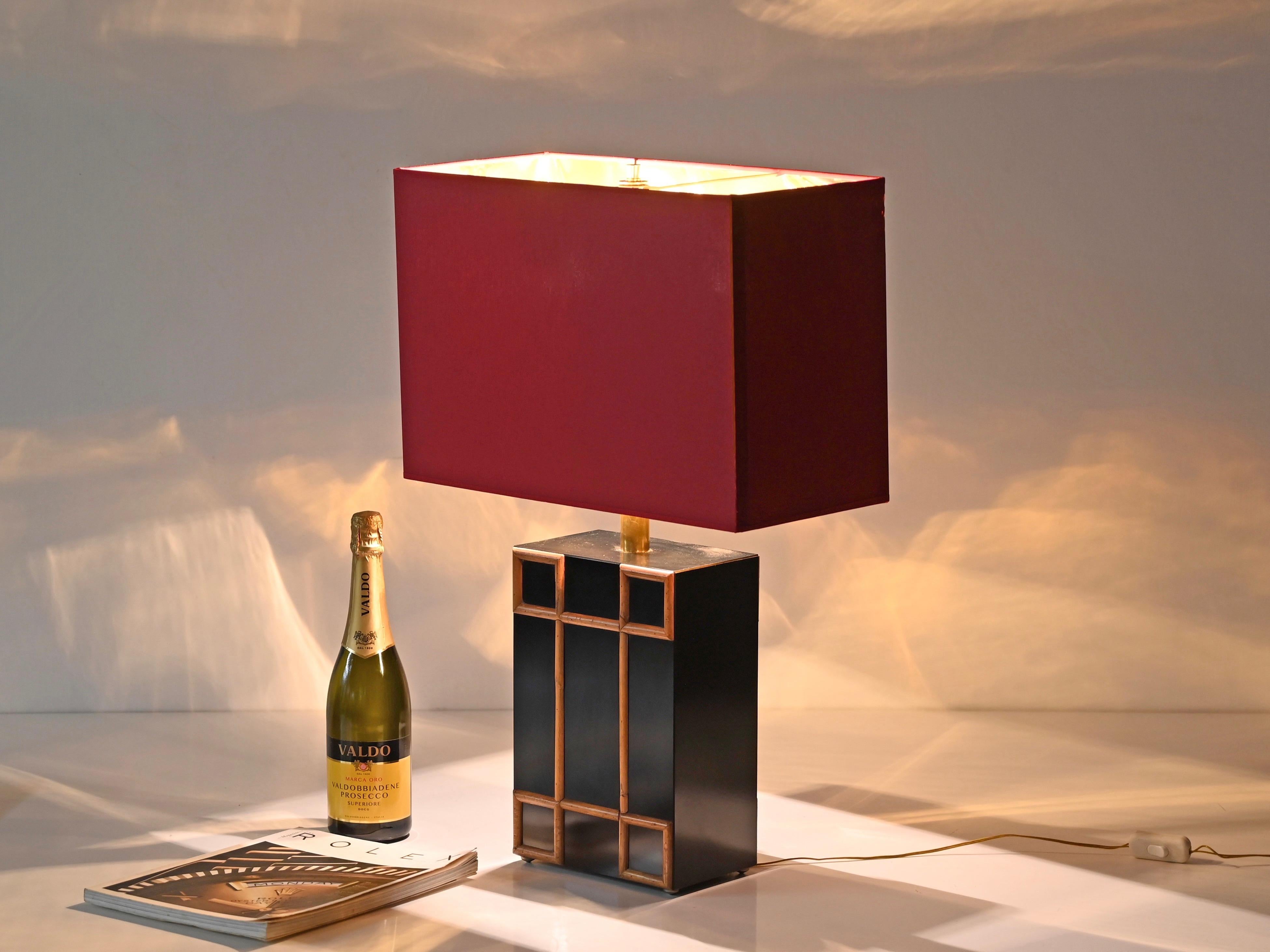 Mid-Century Modern Tommaso Barbi Large Table Lamp with Brass and Bamboo Inserts, Italy 1970s For Sale