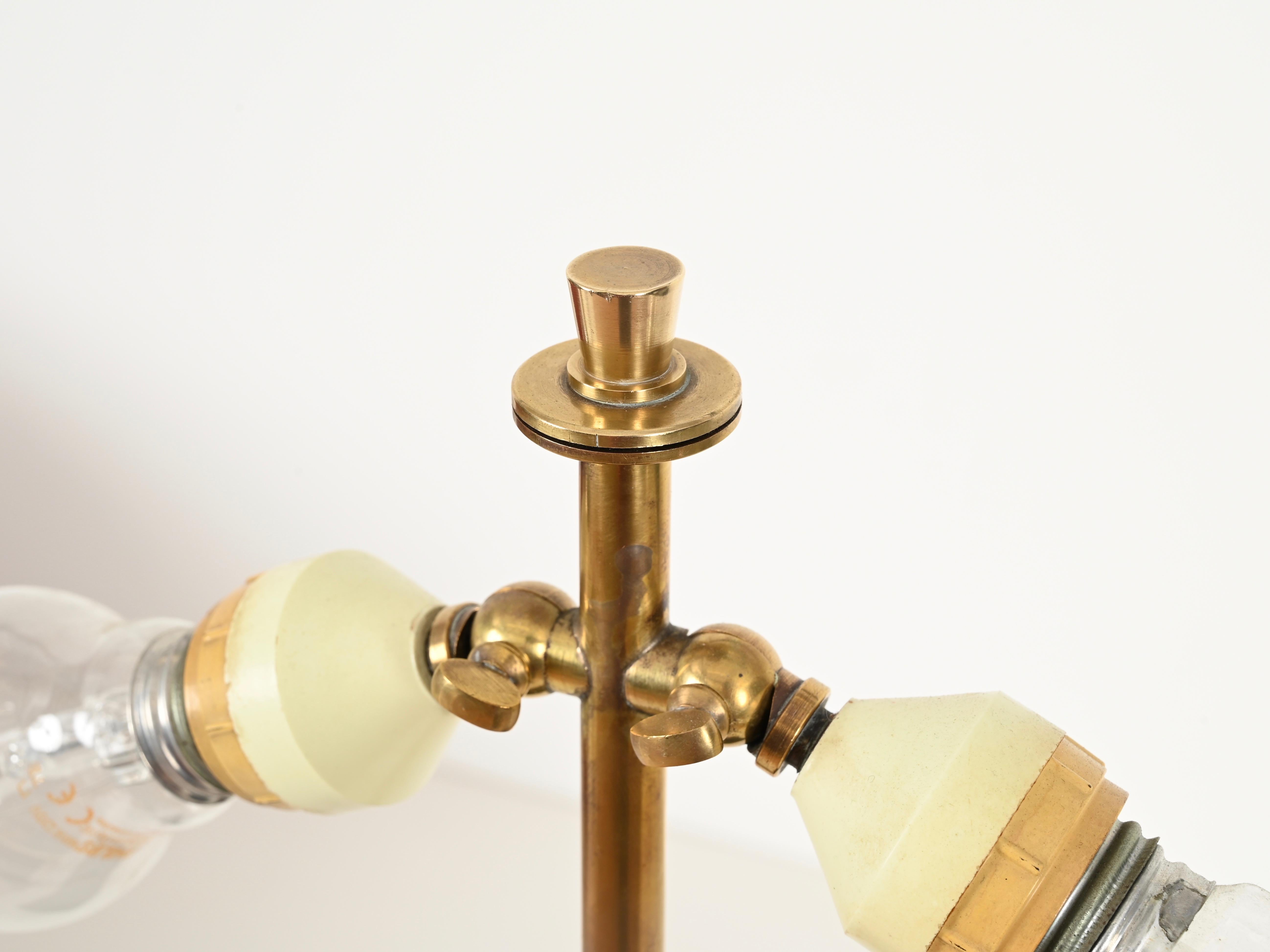Hand-Crafted Tommaso Barbi Large Table Lamp with Brass and Bamboo Inserts, Italy 1970s For Sale