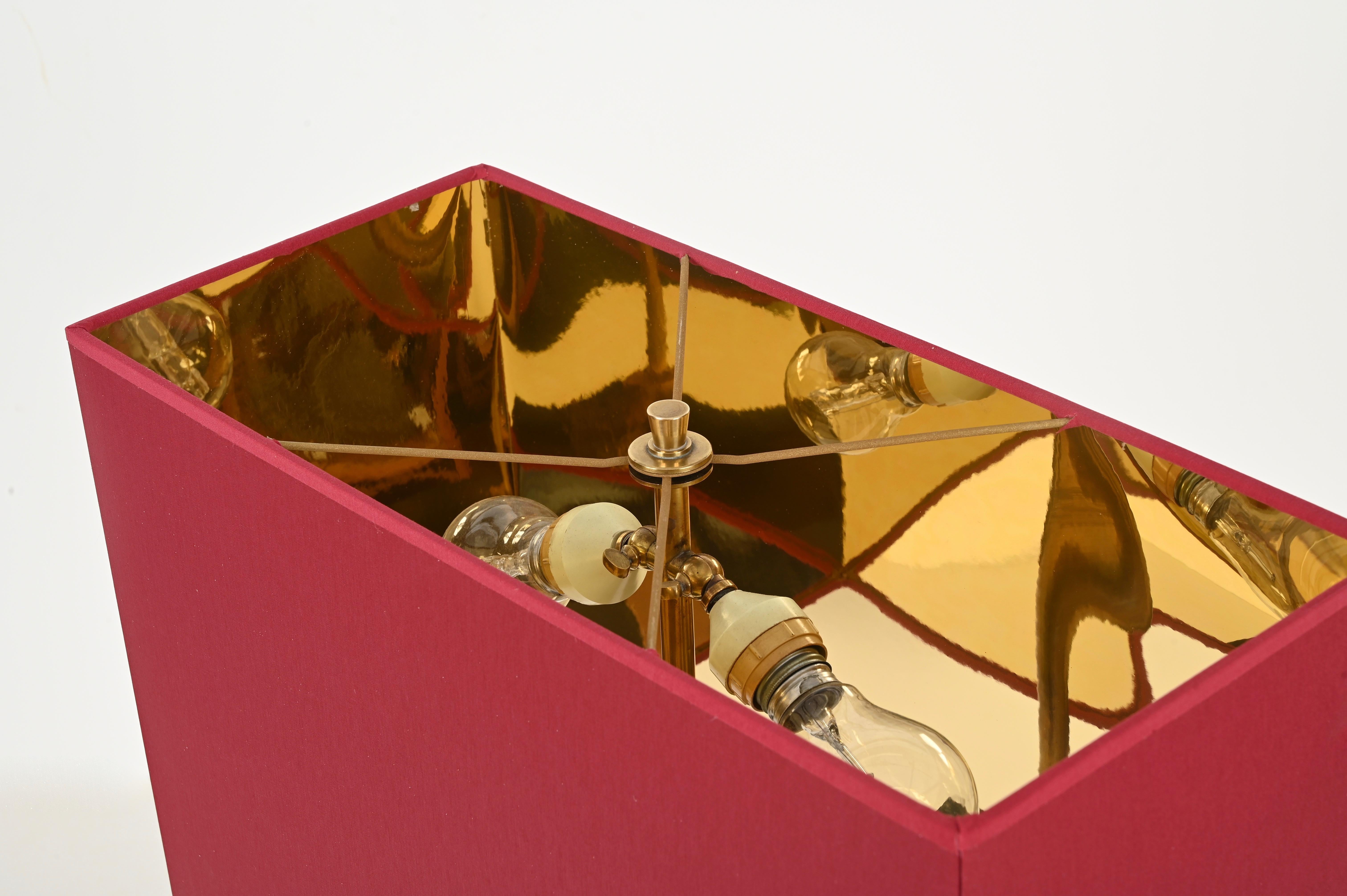 20th Century Tommaso Barbi Large Table Lamp with Brass and Bamboo Inserts, Italy 1970s For Sale