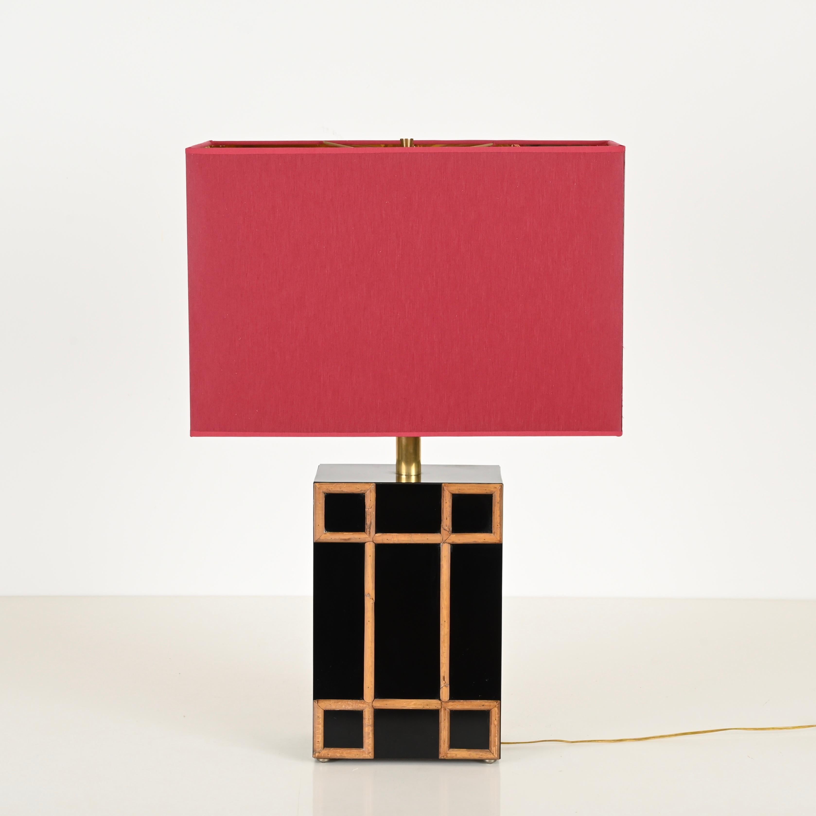 Tommaso Barbi Large Table Lamp with Brass and Bamboo Inserts, Italy 1970s For Sale 2