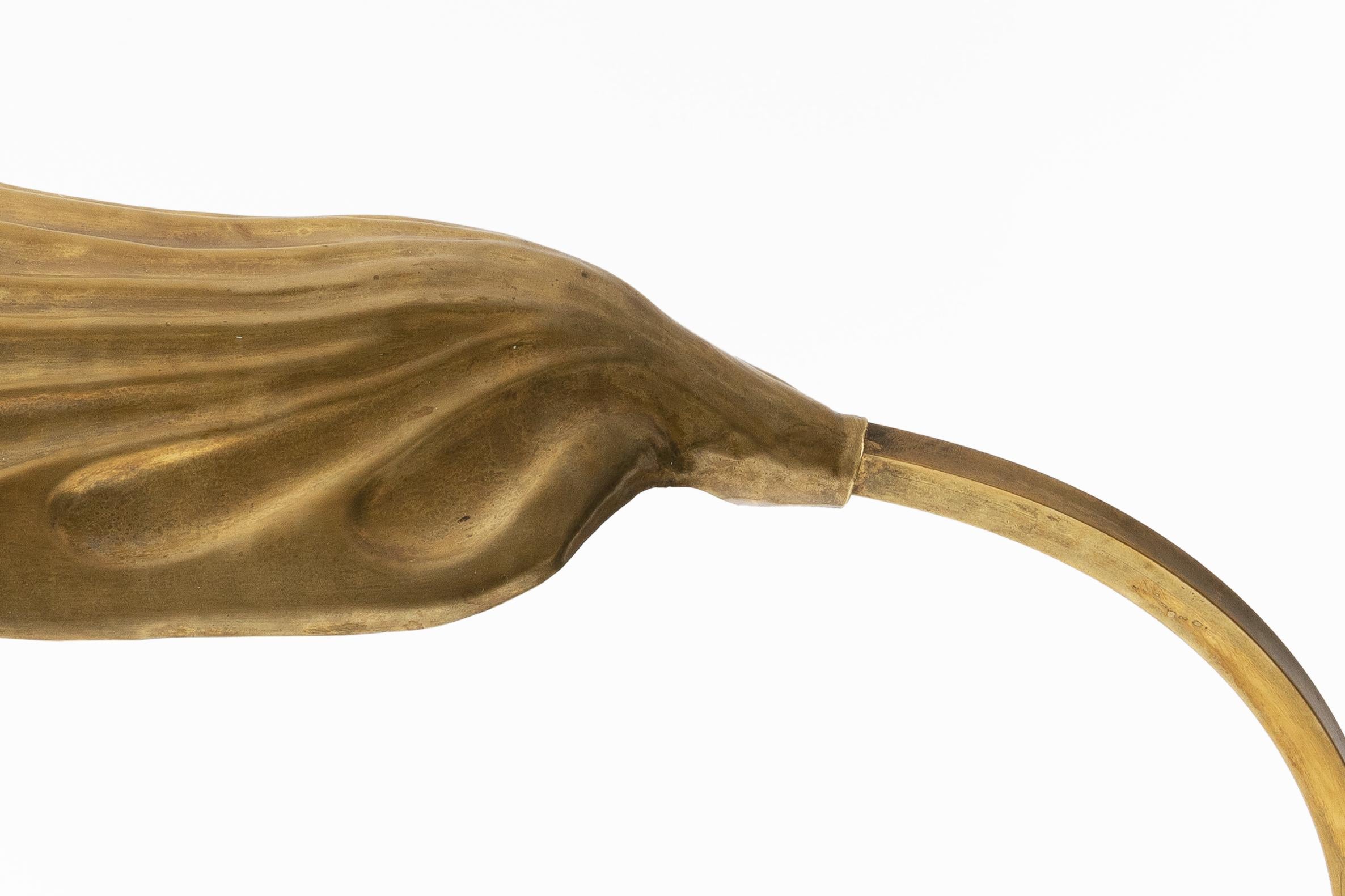 Tommaso Barbi, Vintage Italian Design, Single Leaf Brass Table Lamp 1970s For Sale 4