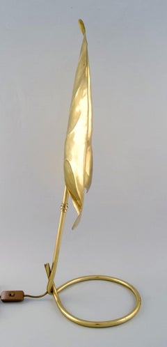 Tommaso Barbi, Leaf-Shaped Table Lamp in Brass, Mid-20th Century