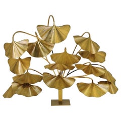 Lampada da terra Tommaso Barbi Leaves, Bottega Gadda Prodotto nel 1970 circa, Ottone