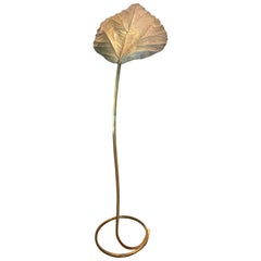Tommaso Barbi Made in Italy Floor Lamp, 1970s, a Leaf, Brass