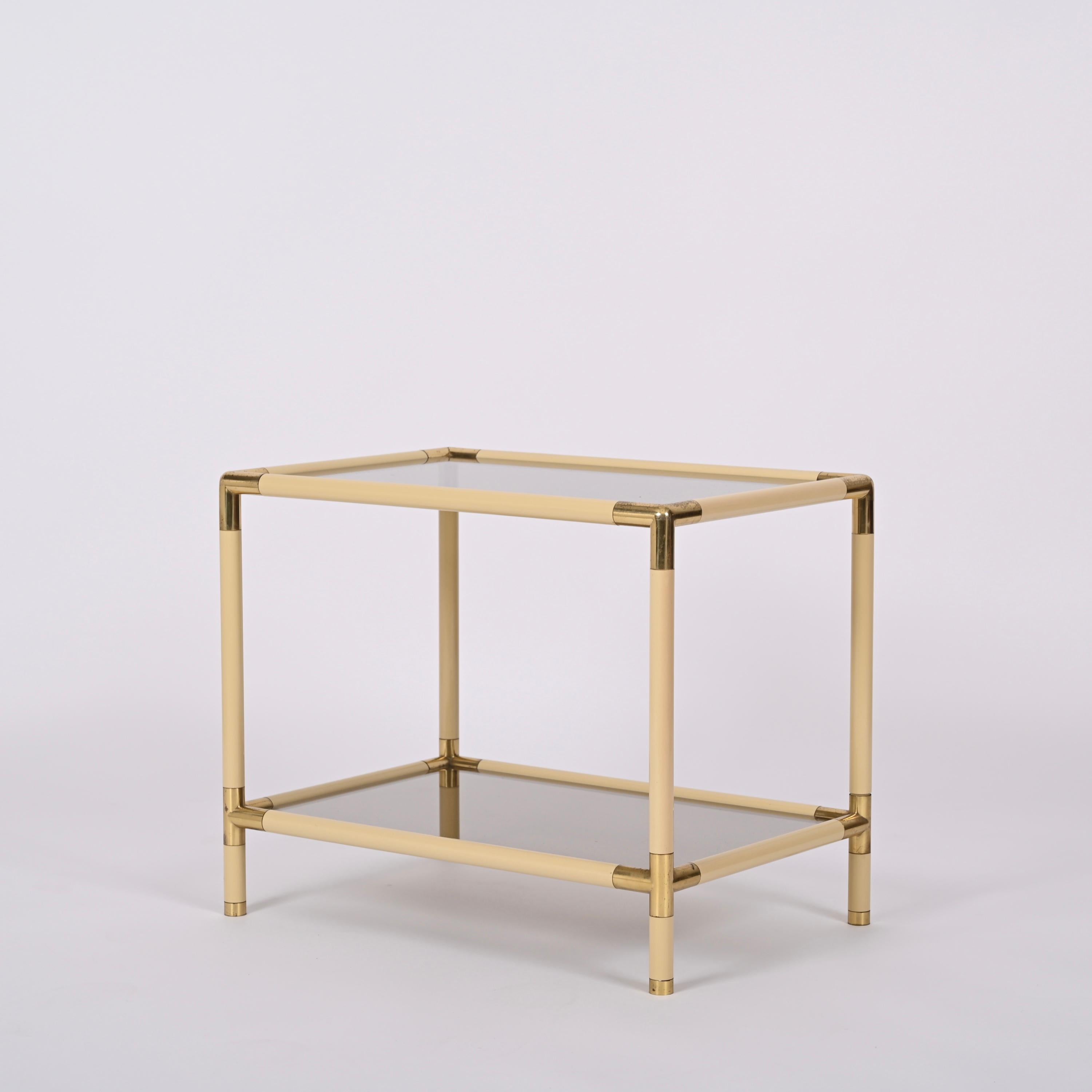 Tommaso Barbi Metal, Brass and Smoked Glass Italian Coffee Table, 1970s For Sale 7