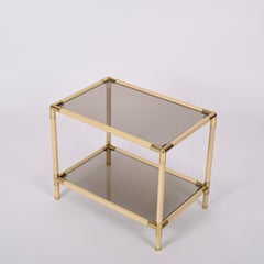 Tommaso Barbi Metal, Brass and Smoked Glass Italian Coffee Table, 1970s