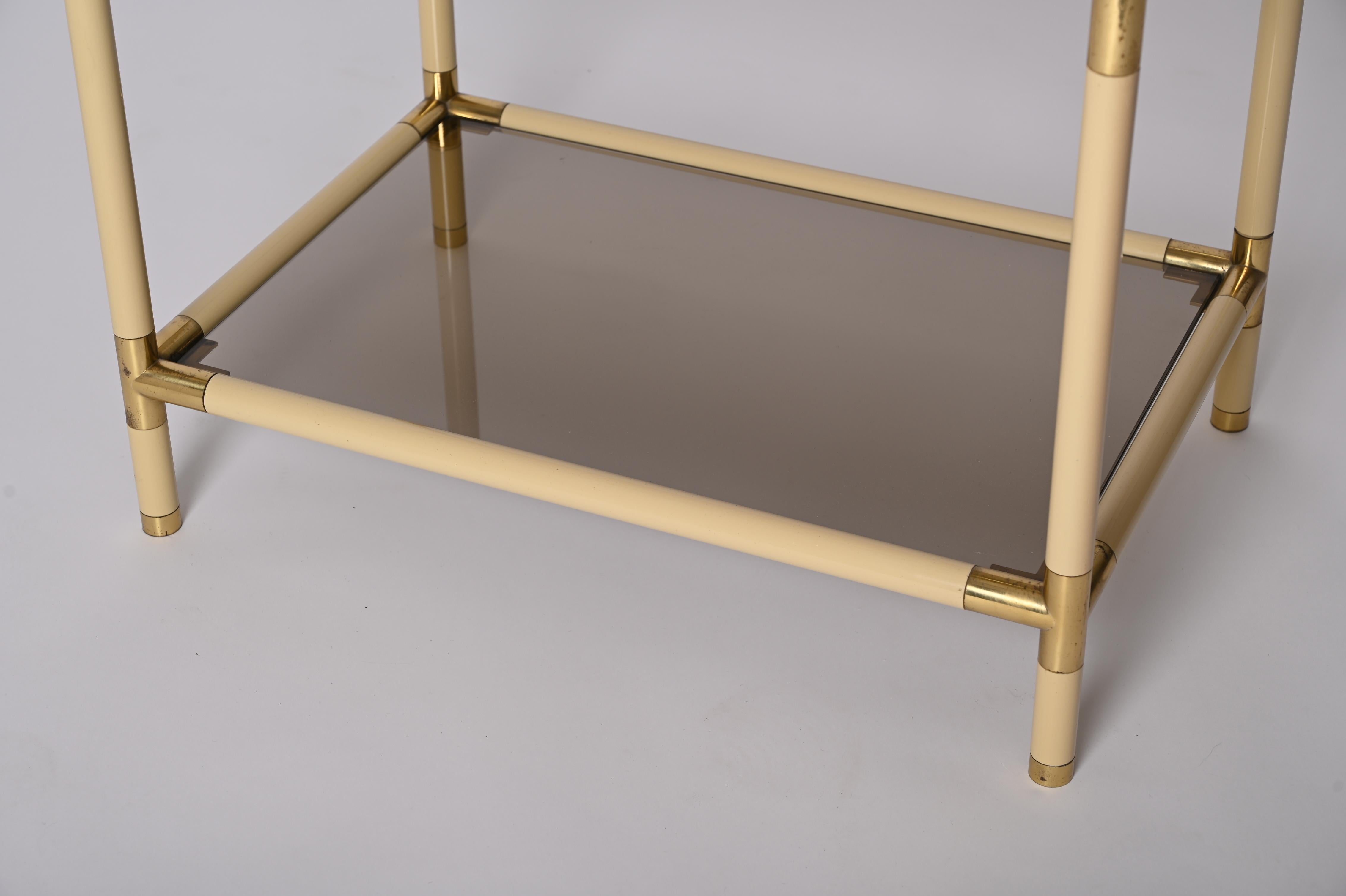 Tommaso Barbi Metal, Brass and Smoked Glass Italian Coffee Table, 1970s For Sale 2