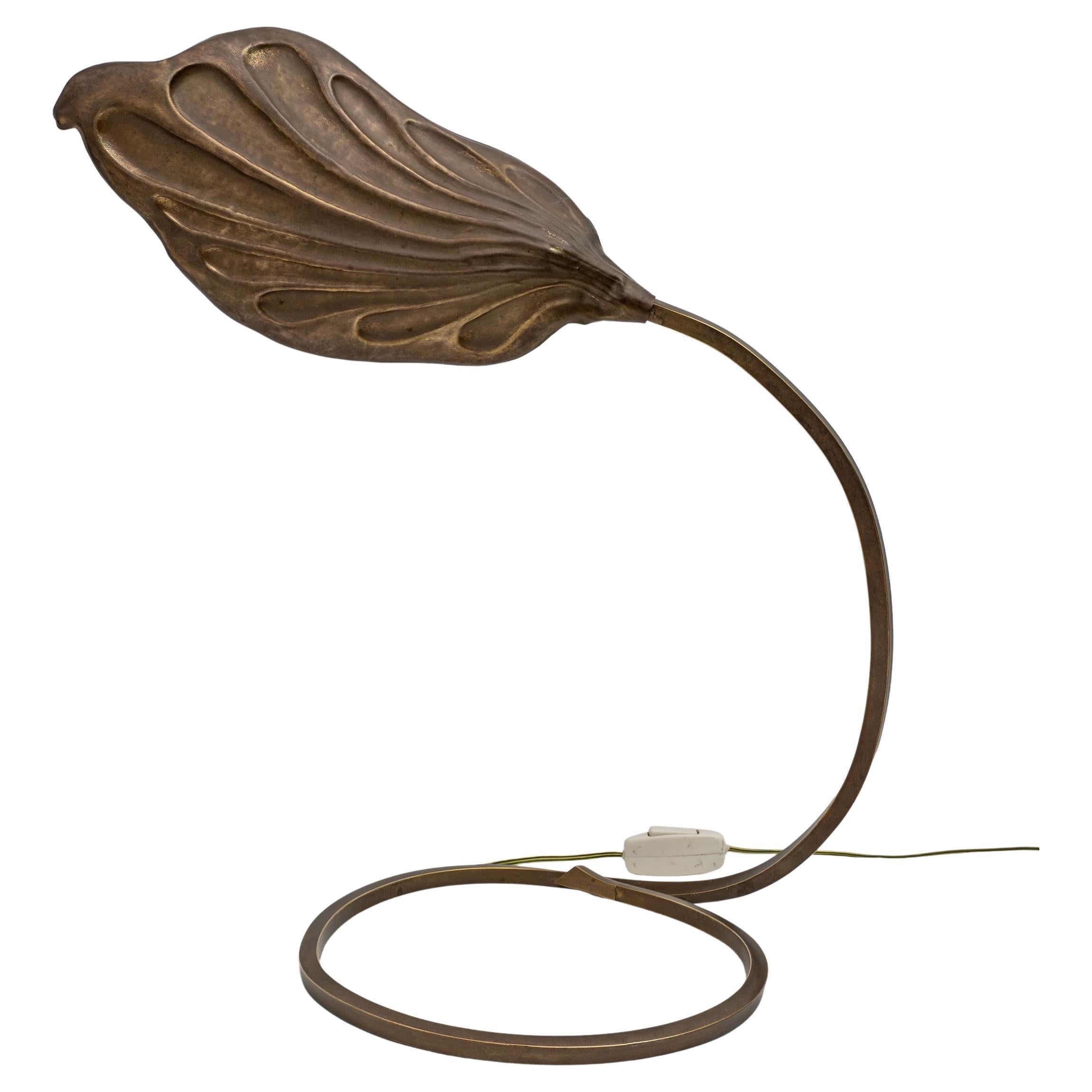 Tommaso Barbi Mid-century Modern Brass Leaf Table Lamp by Bottega Gadda, 1960s