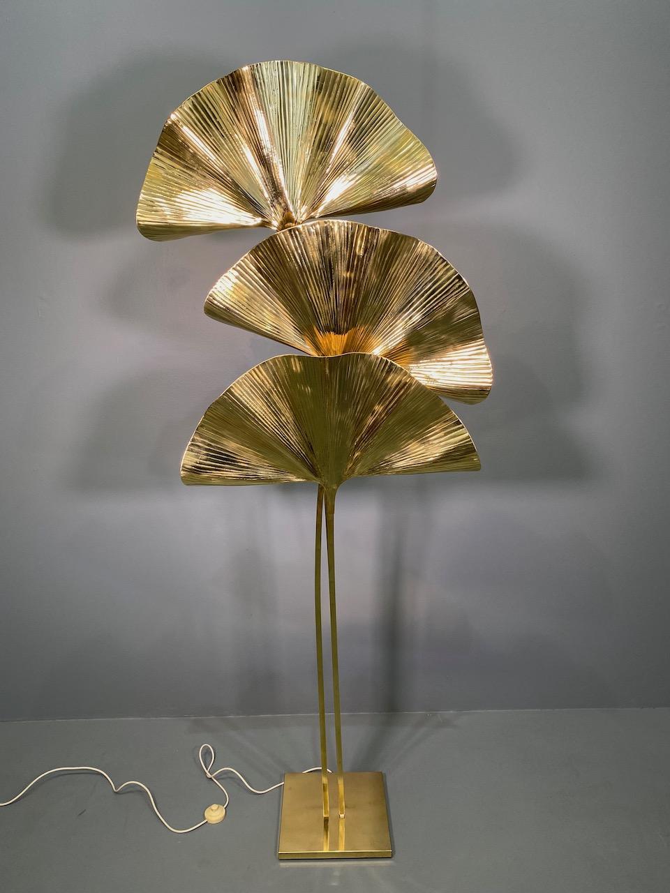 Ginkgo trhee -leaf brass floor lamp, design Tommaso Barbi for Bottega Gadda, 1970s.