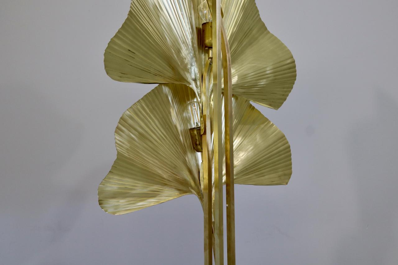 Ginkgo four -leaf brass floor lamp, design Tommaso Barbi for Bottega Gadda, 1970s.