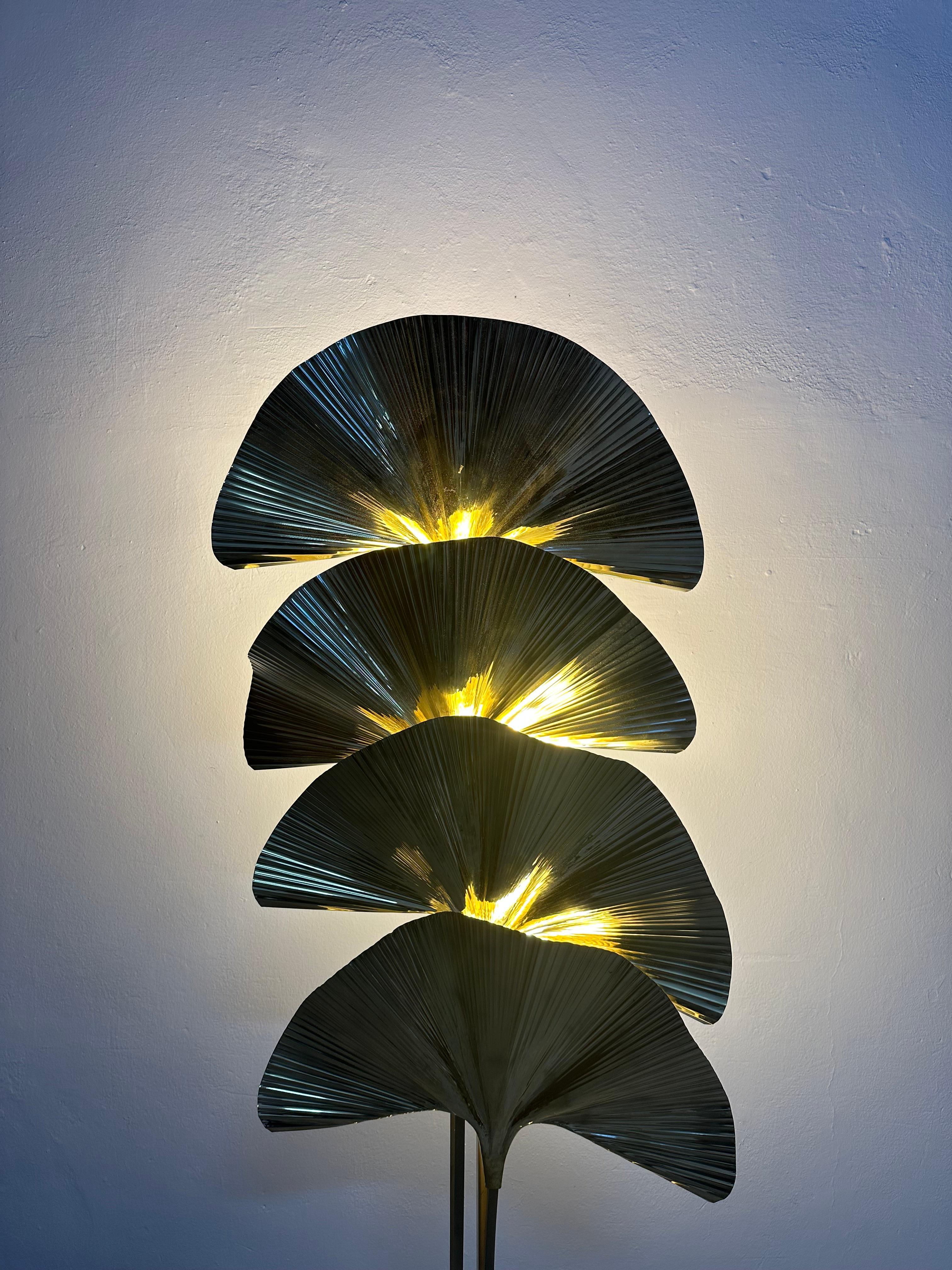 Late 20th Century Tommaso Barbi Mid-Century Modern Italian Brass Floor Lamp Ginkgo, 1970s For Sale