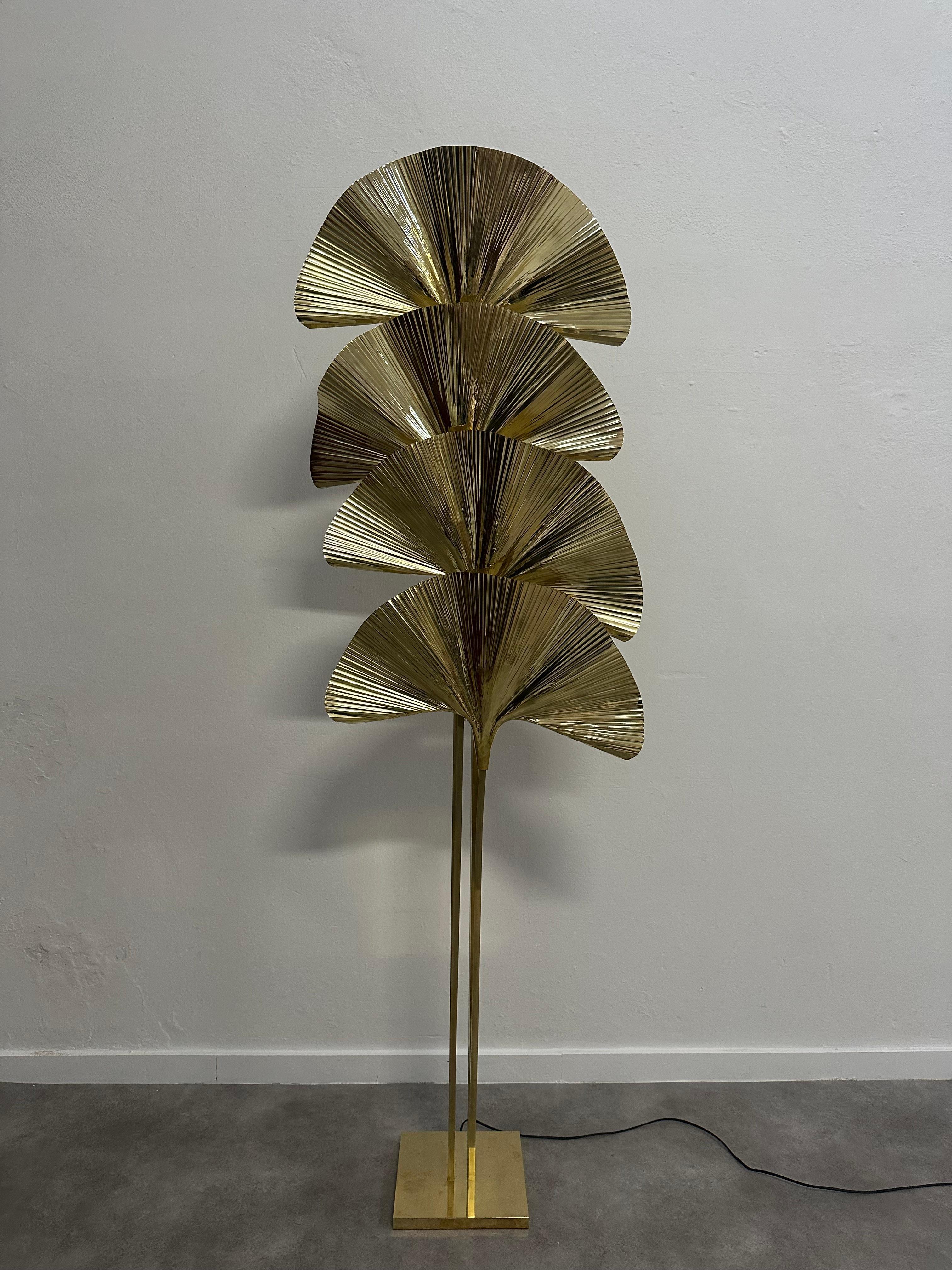 Tommaso Barbi Mid-Century Modern Italian Brass Floor Lamp Ginkgo, 1970s For Sale 1
