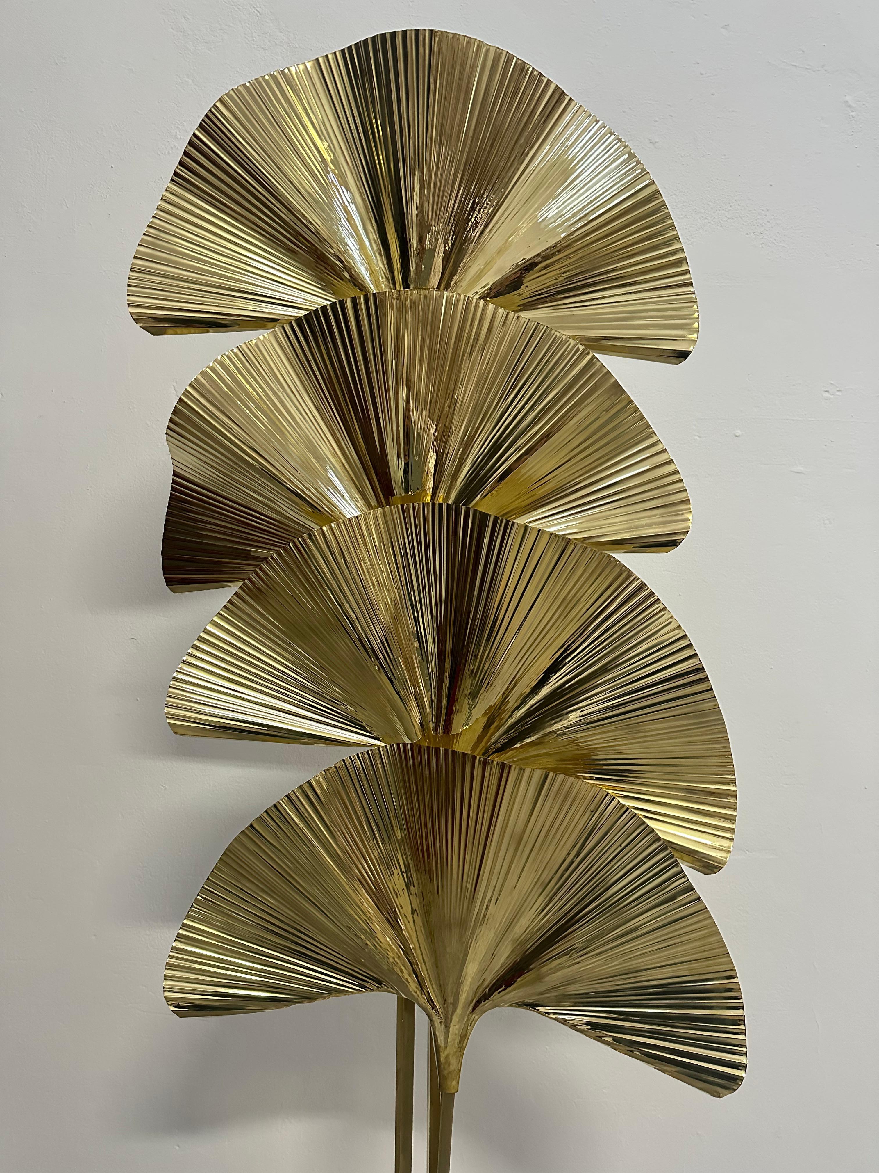Tommaso Barbi Mid-Century Modern Italian Brass Floor Lamp Ginkgo, 1970s For Sale 2