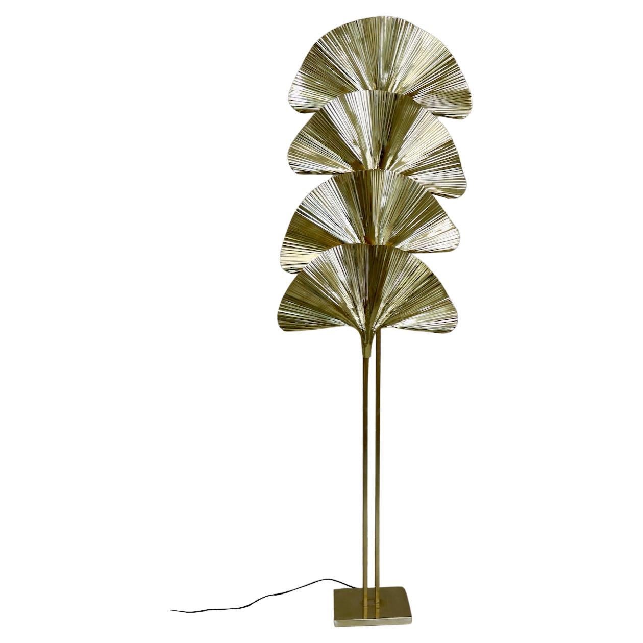 Tommaso Barbi Mid-Century Modern Italian Brass Floor Lamp "Ginkgo", 1970s For Sale