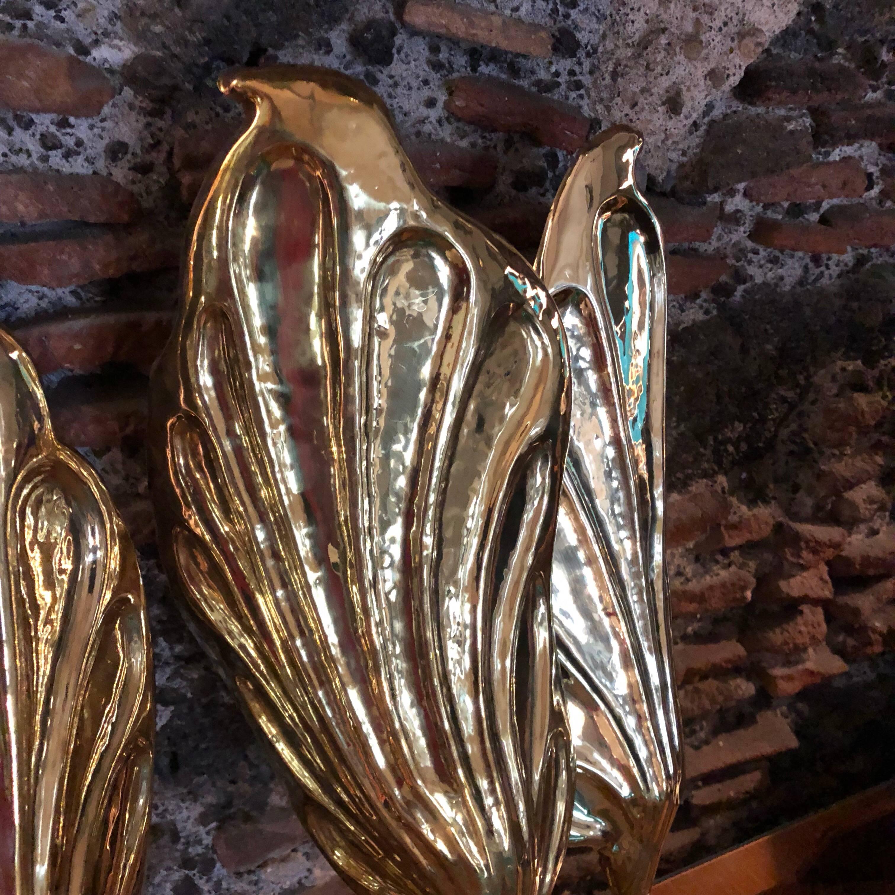 Tommaso Barbi Mid-Century Modern Italian Brass Leaf Wall Sconces 1960 1