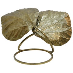 Tommaso Barbi Mid-Century Modern Italian Brass Leaves Shape Table Lamp