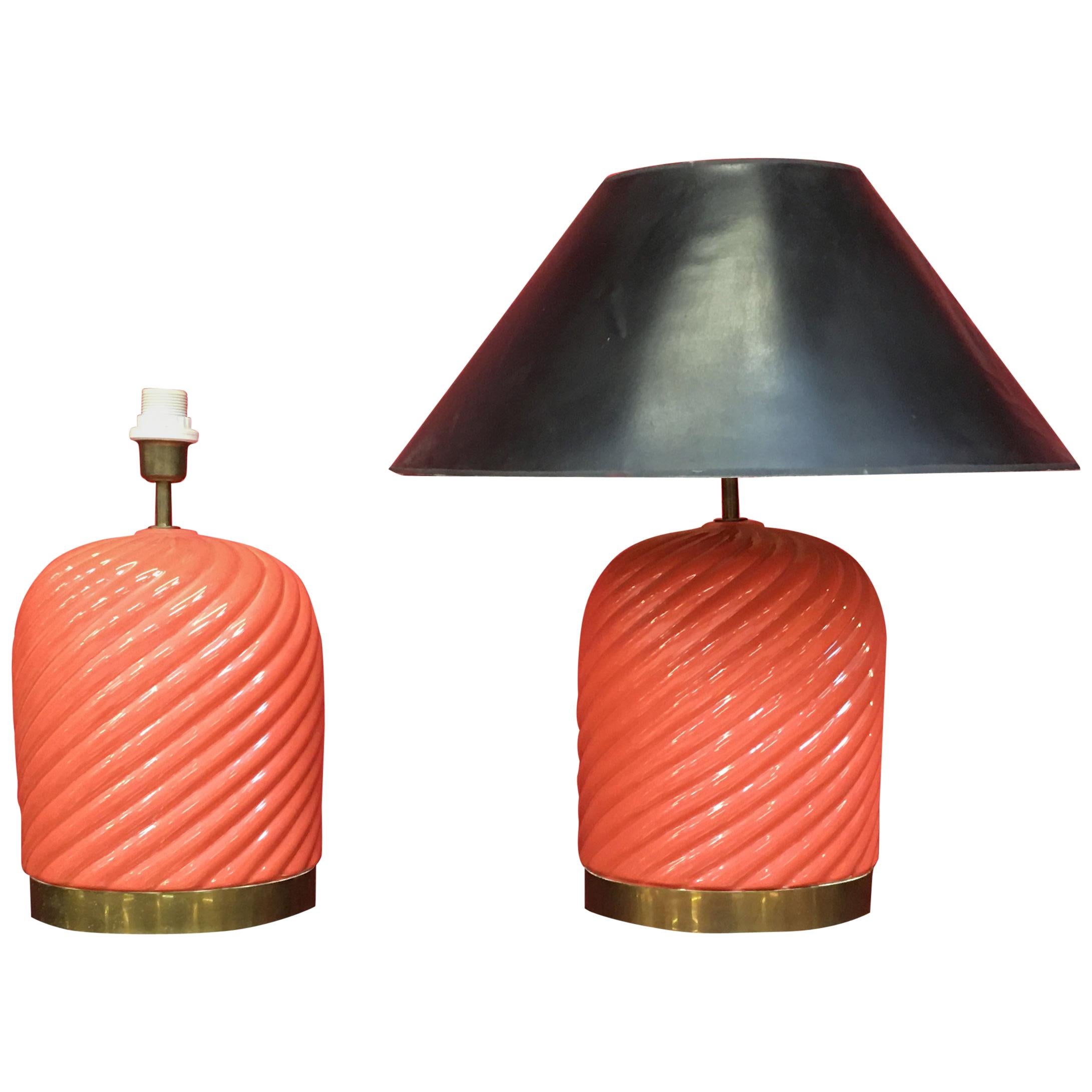 Tommaso Barbi Mid-Century Modern Italian two  Ceramic Table Lamps, circa 1970