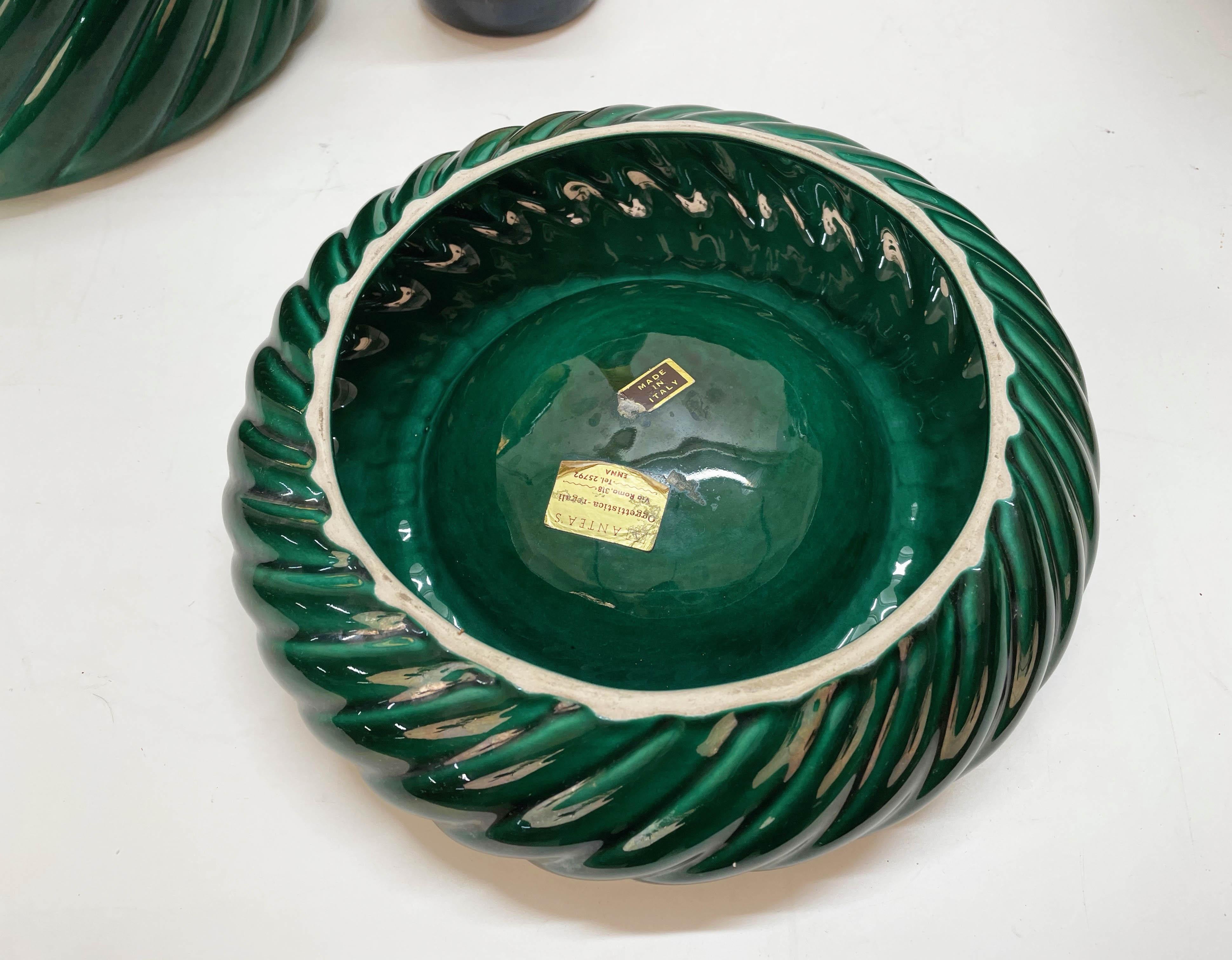 Tommaso Barbi Midcentury Green Ceramic and Brass Italian Ashtray, 1960s 5