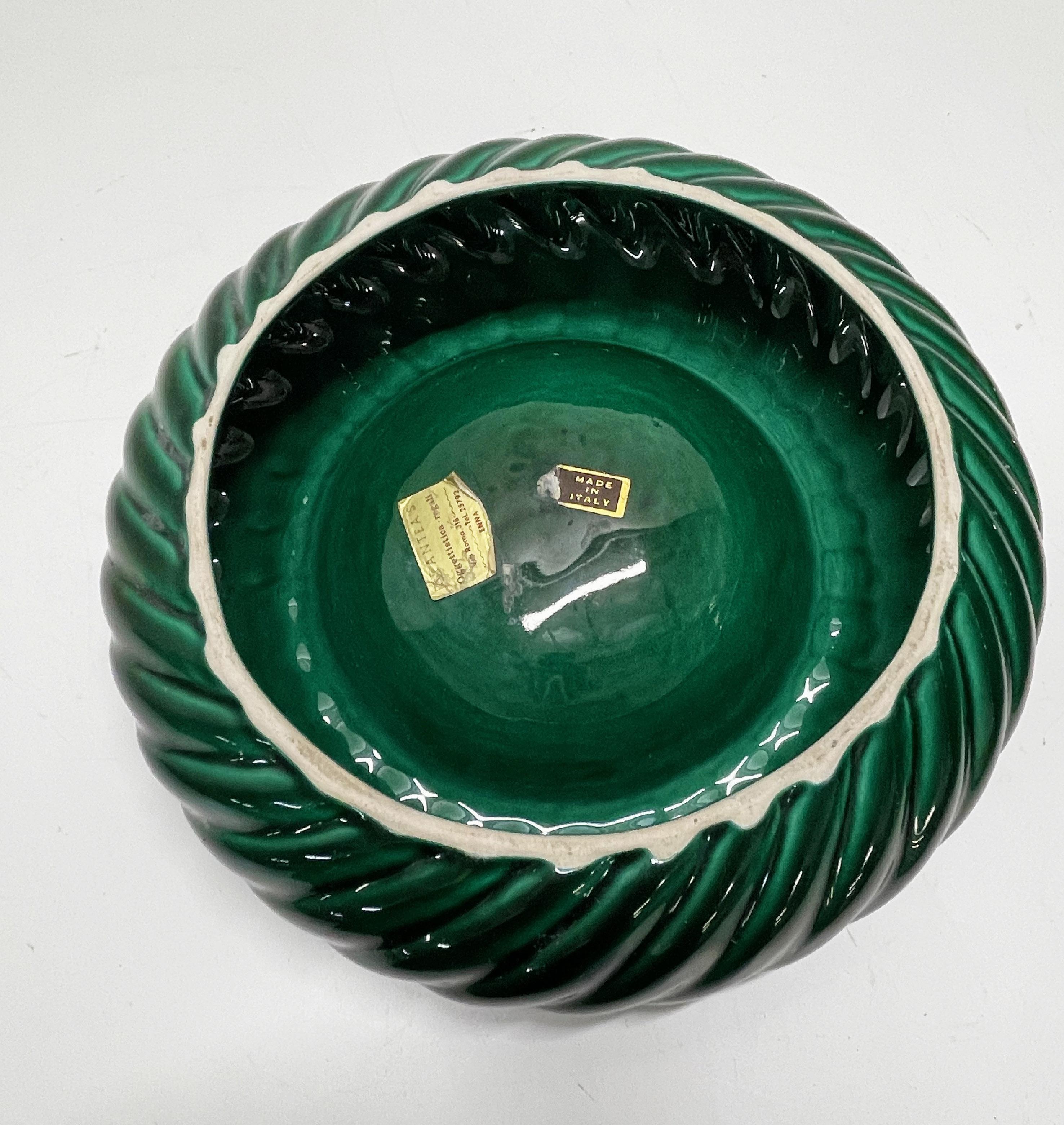 Tommaso Barbi Midcentury Green Ceramic and Brass Italian Ashtray, 1960s 4