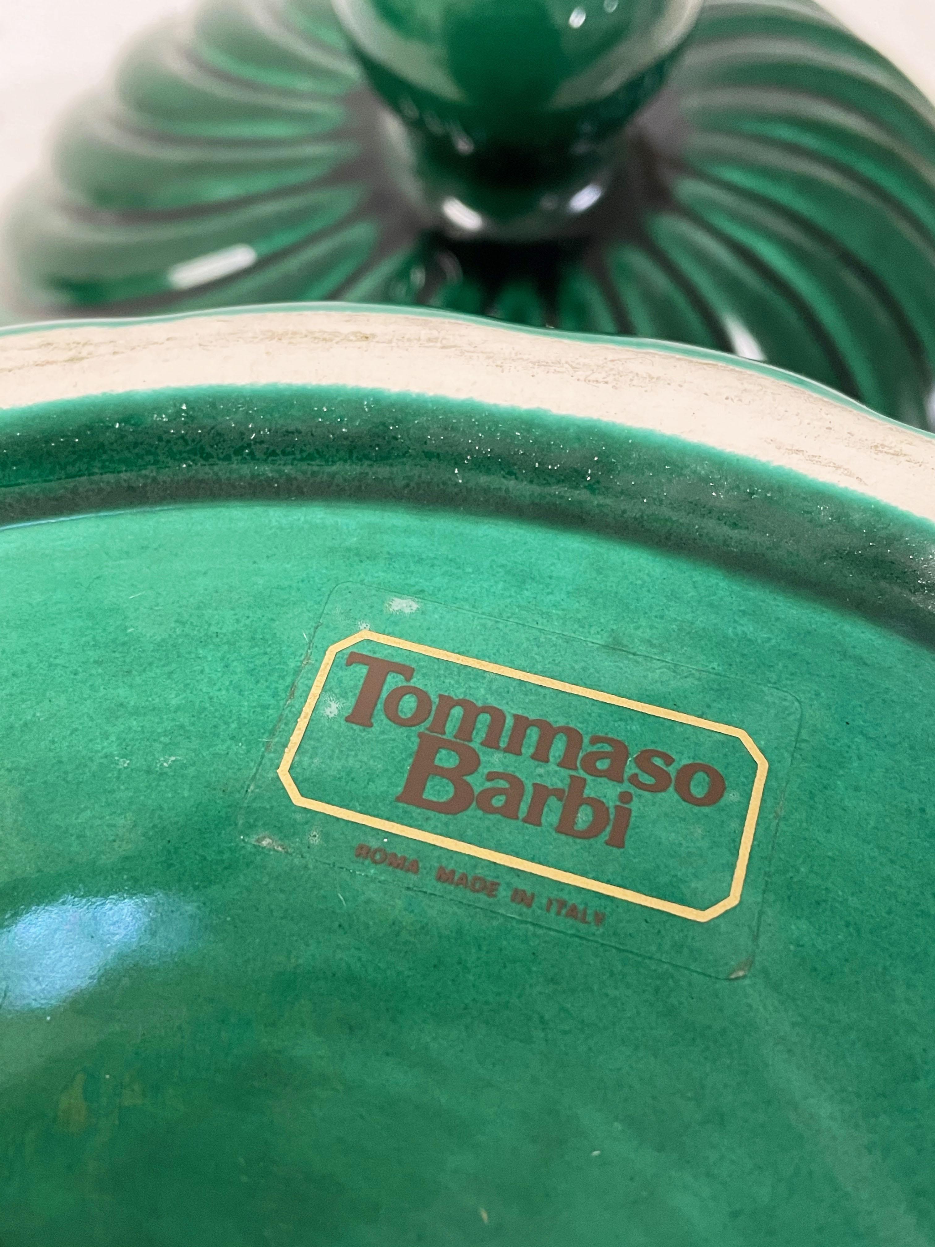 Tommaso Barbi Midcentury Green Ceramic and Brass Italian Ice Bucket, 1960s 1