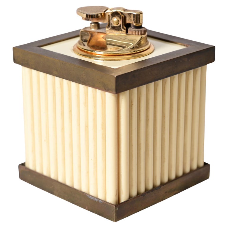Tommaso Barbi Lucite and Brass Table Lighter, 1970, offered by Italian Design 900 srls