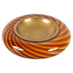 Tommaso Barbi Midcentury Murano Glass and Brass Round Italian Ashtray, 1970s