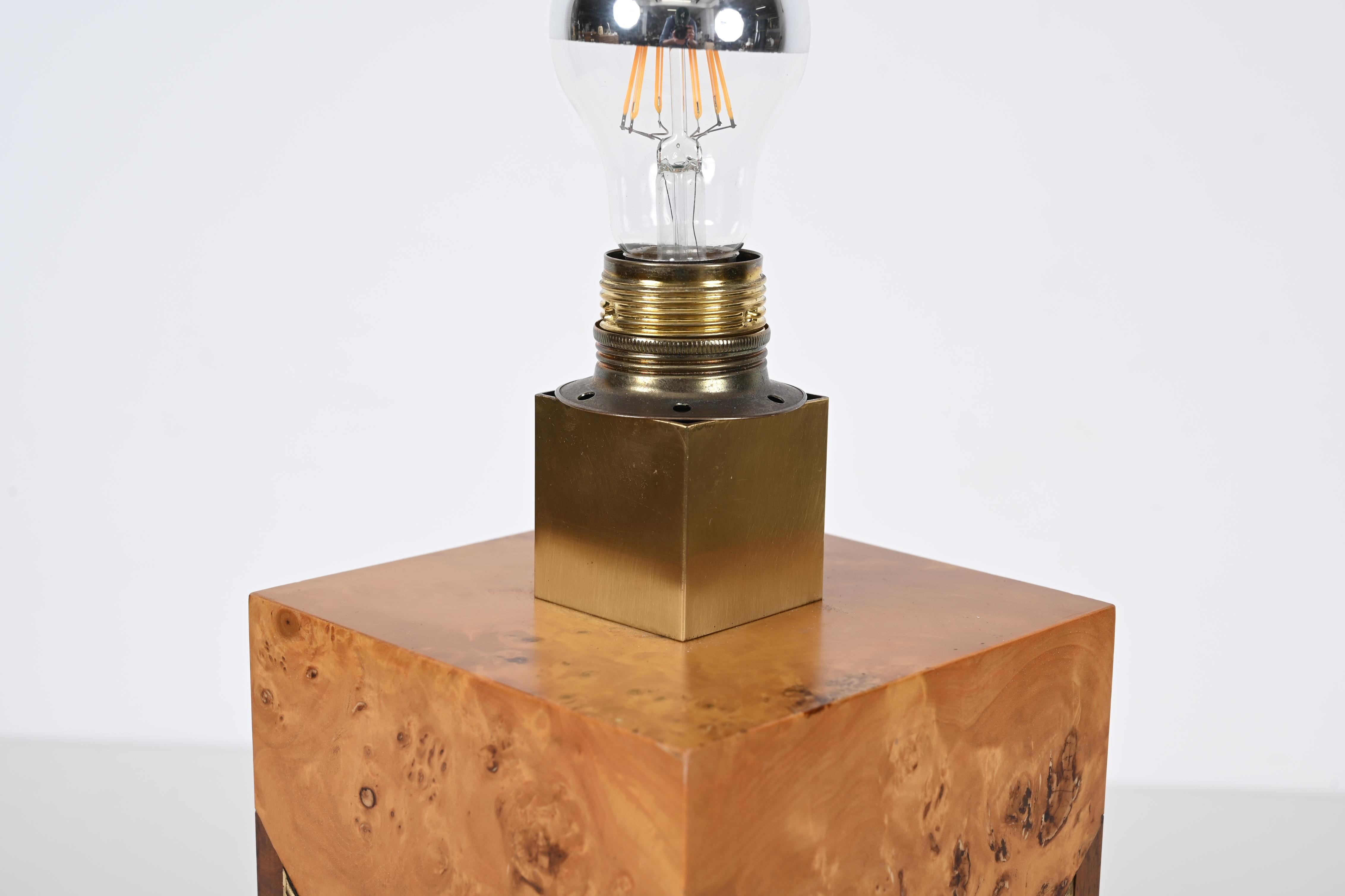Tommaso Barbi Midcentury Poplar Burl and Brass Italian Table Lamp, 1970s For Sale 4