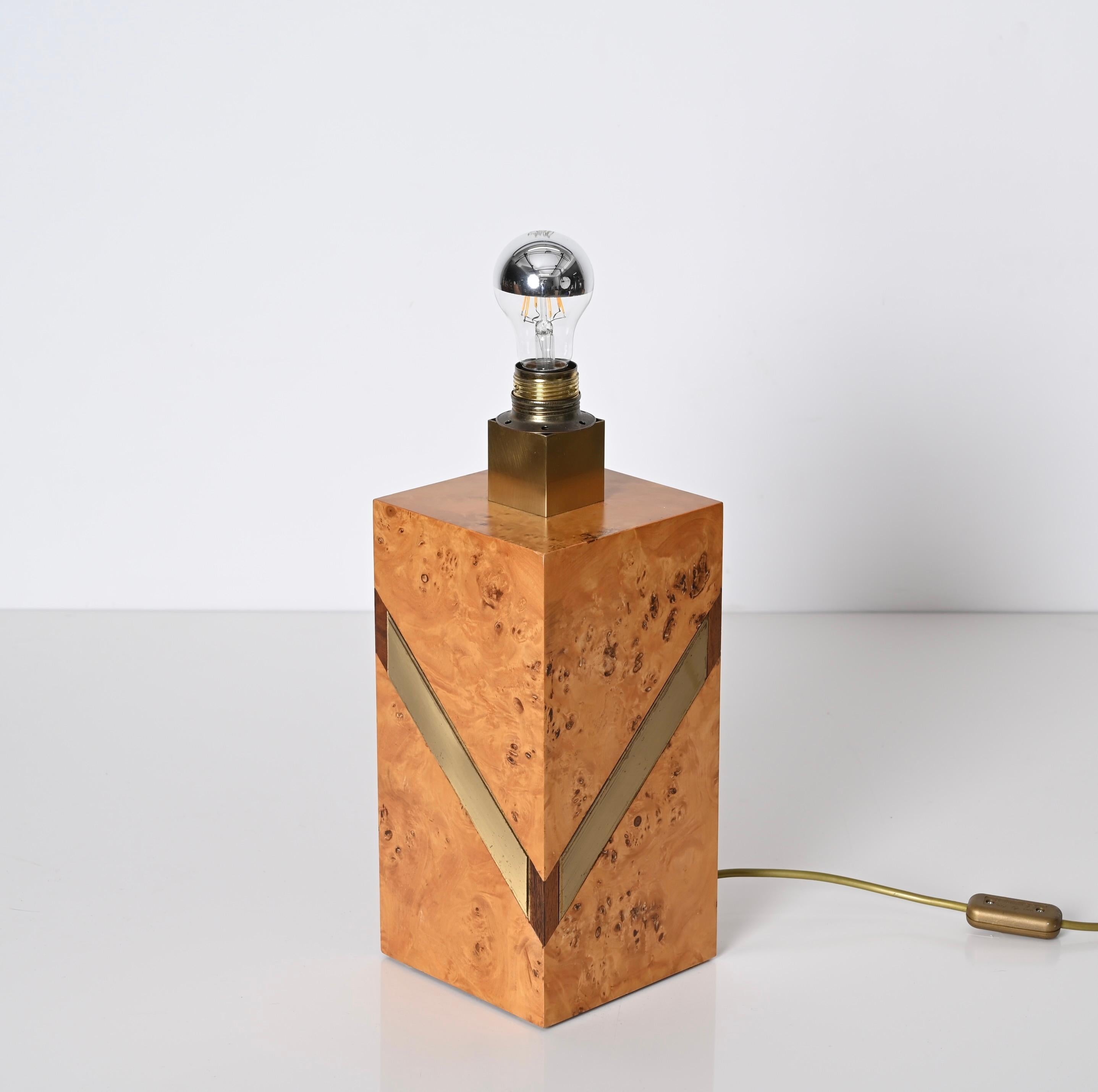 Tommaso Barbi Midcentury Poplar Burl and Brass Italian Table Lamp, 1970s For Sale 6