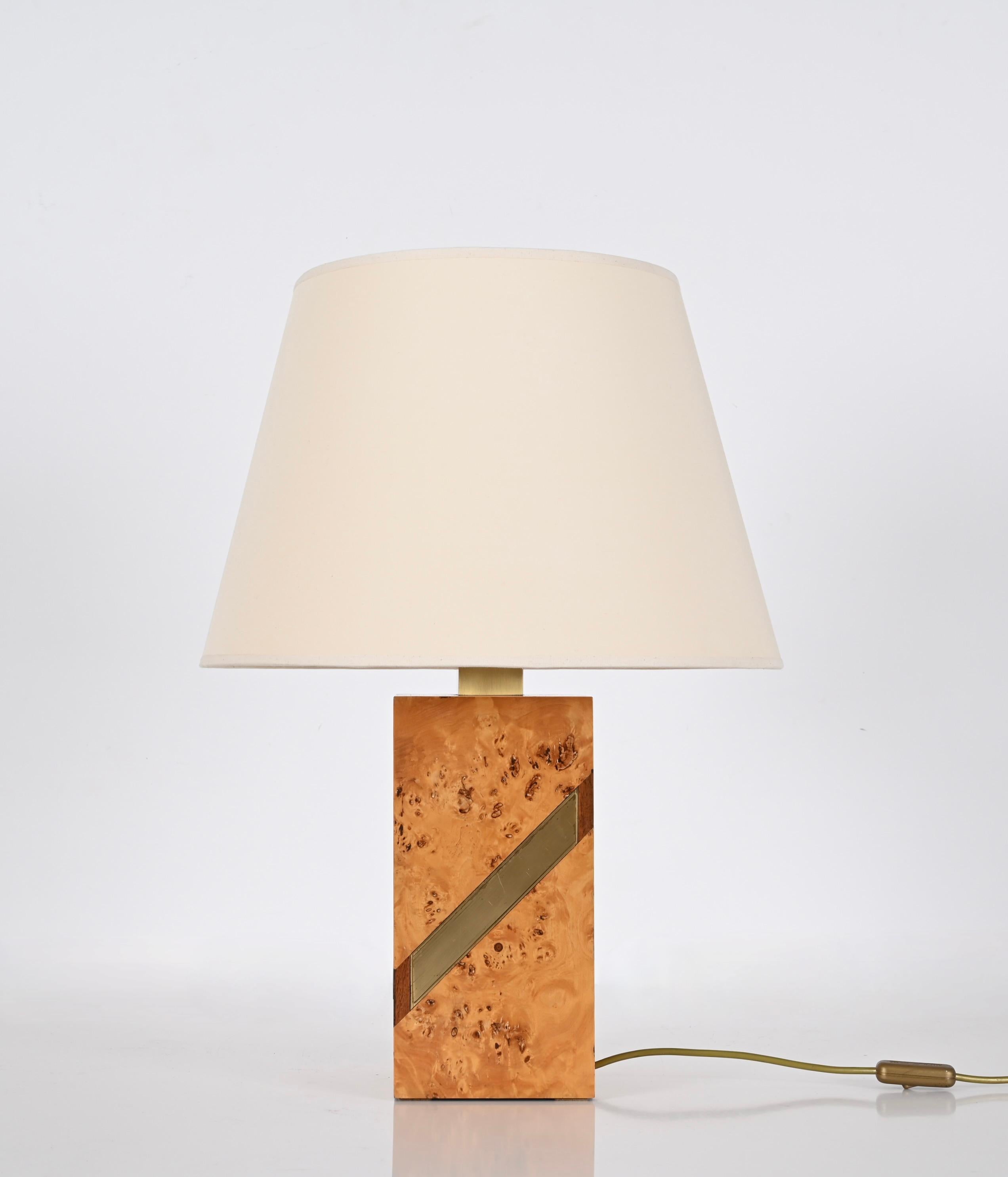 Tommaso Barbi Midcentury Poplar Burl and Brass Italian Table Lamp, 1970s For Sale 9