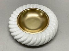 Tommaso Barbi Midcentury White Ceramic and Brass Italian Ashtrays, 1960s