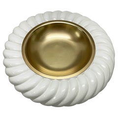 Tommaso Barbi Midcentury White Ceramic and Brass Italian Ashtrays, 1960s
