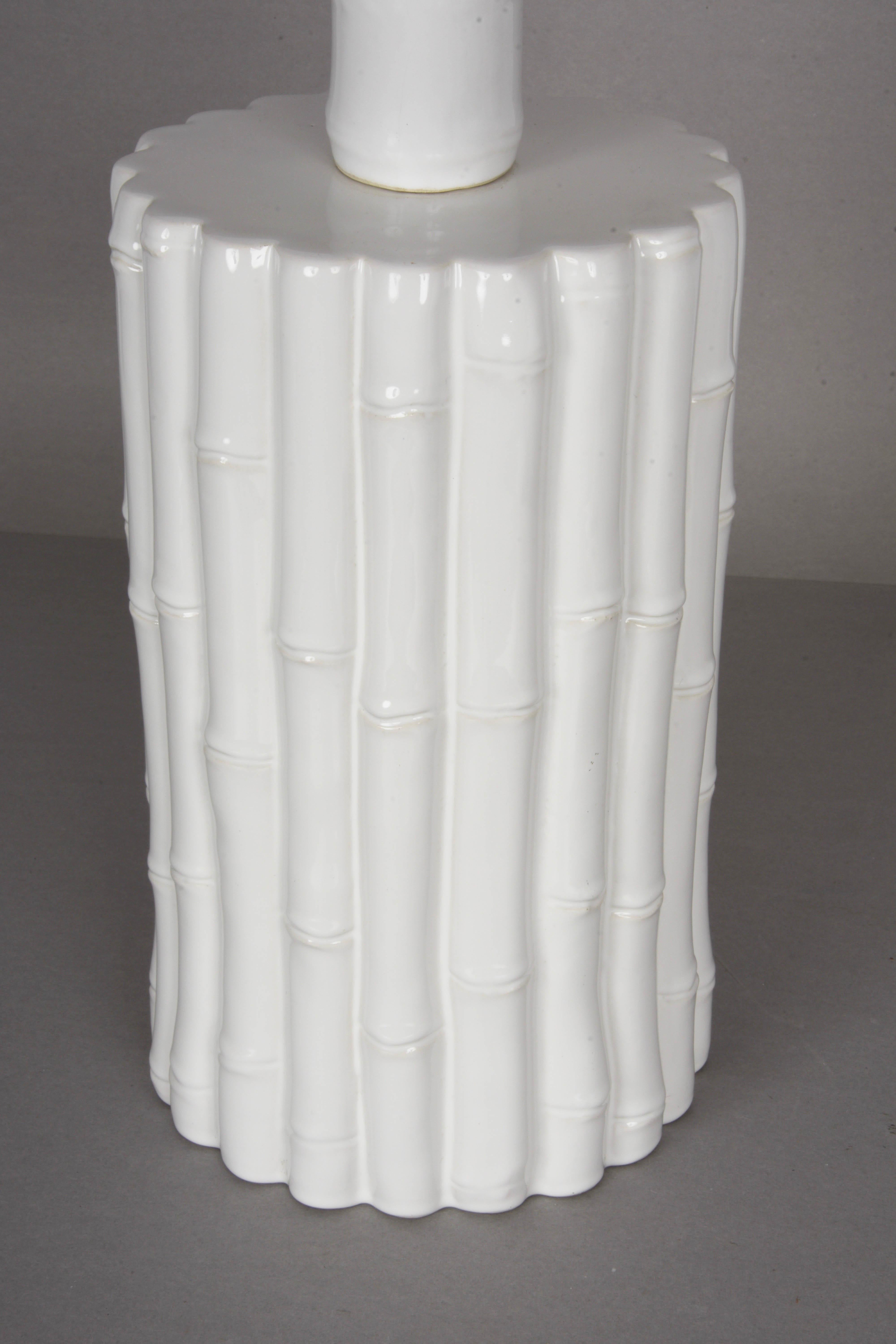 Tommaso Barbi Midcentury White Ceramic and Faux Bamboo Italian Table Lamp, 1970s For Sale 7