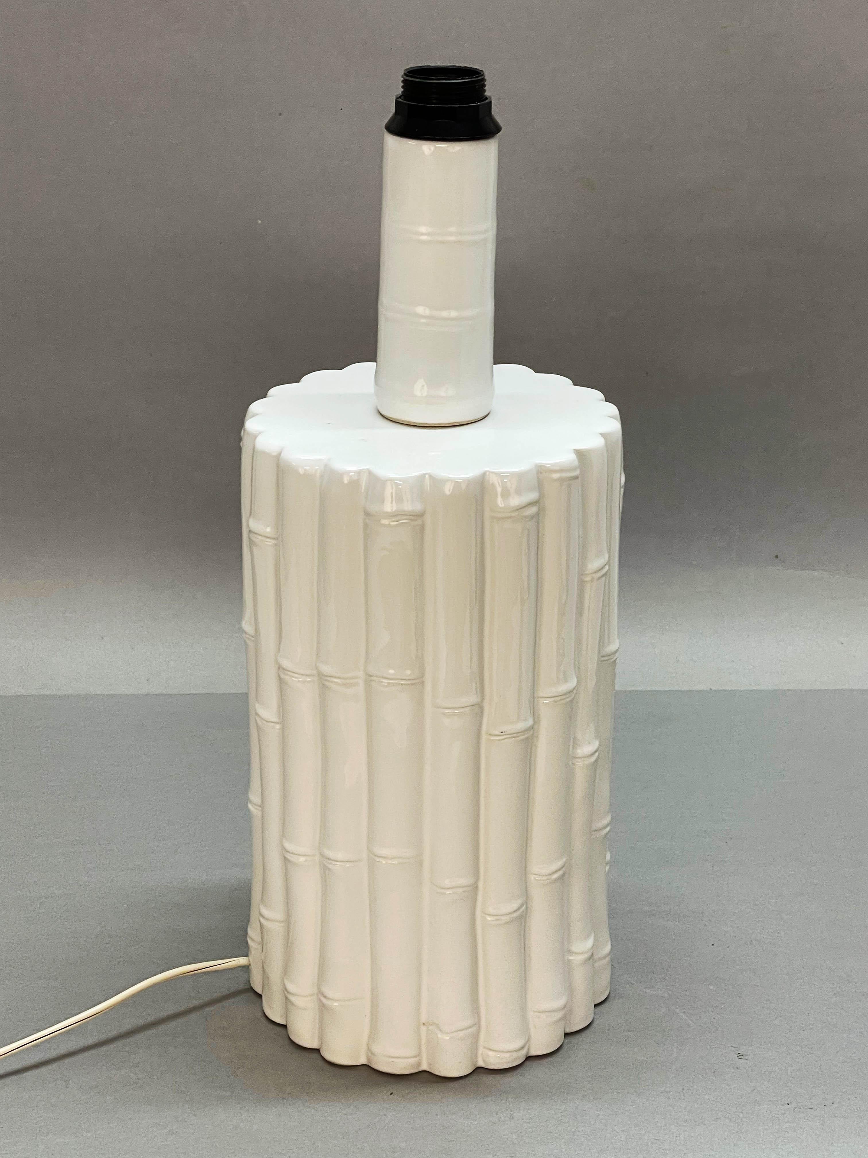Tommaso Barbi Midcentury White Ceramic and Faux Bamboo Italian Table Lamp, 1970s For Sale 9