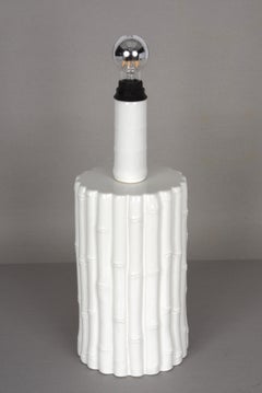 Tommaso Barbi Midcentury White Ceramic and Faux Bamboo Italian Table Lamp, 1970s