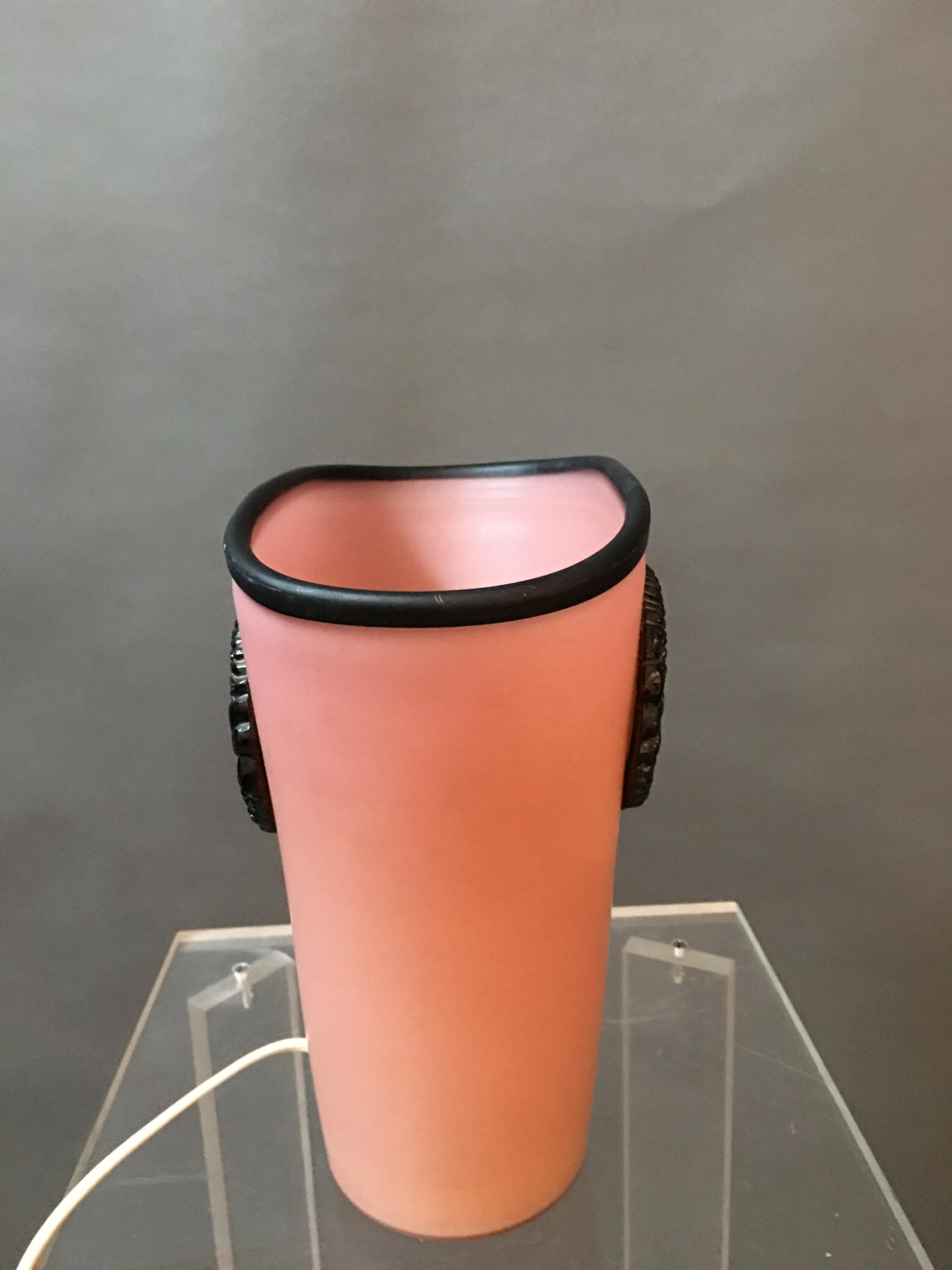Tommaso Barbi Modern Pink and Black Italian Glass Lamp For Sale 1
