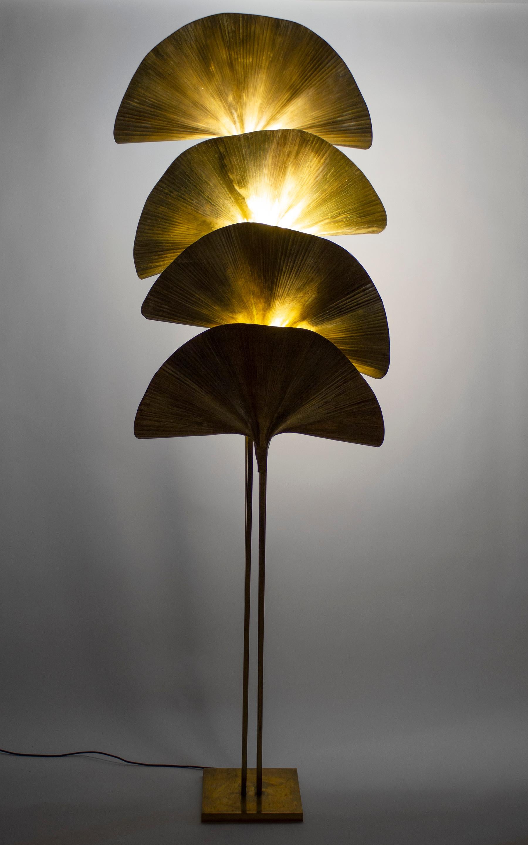 Italian Tommaso Barbi Monumental Brass Ginko Leaf Floor Lamp 1970s