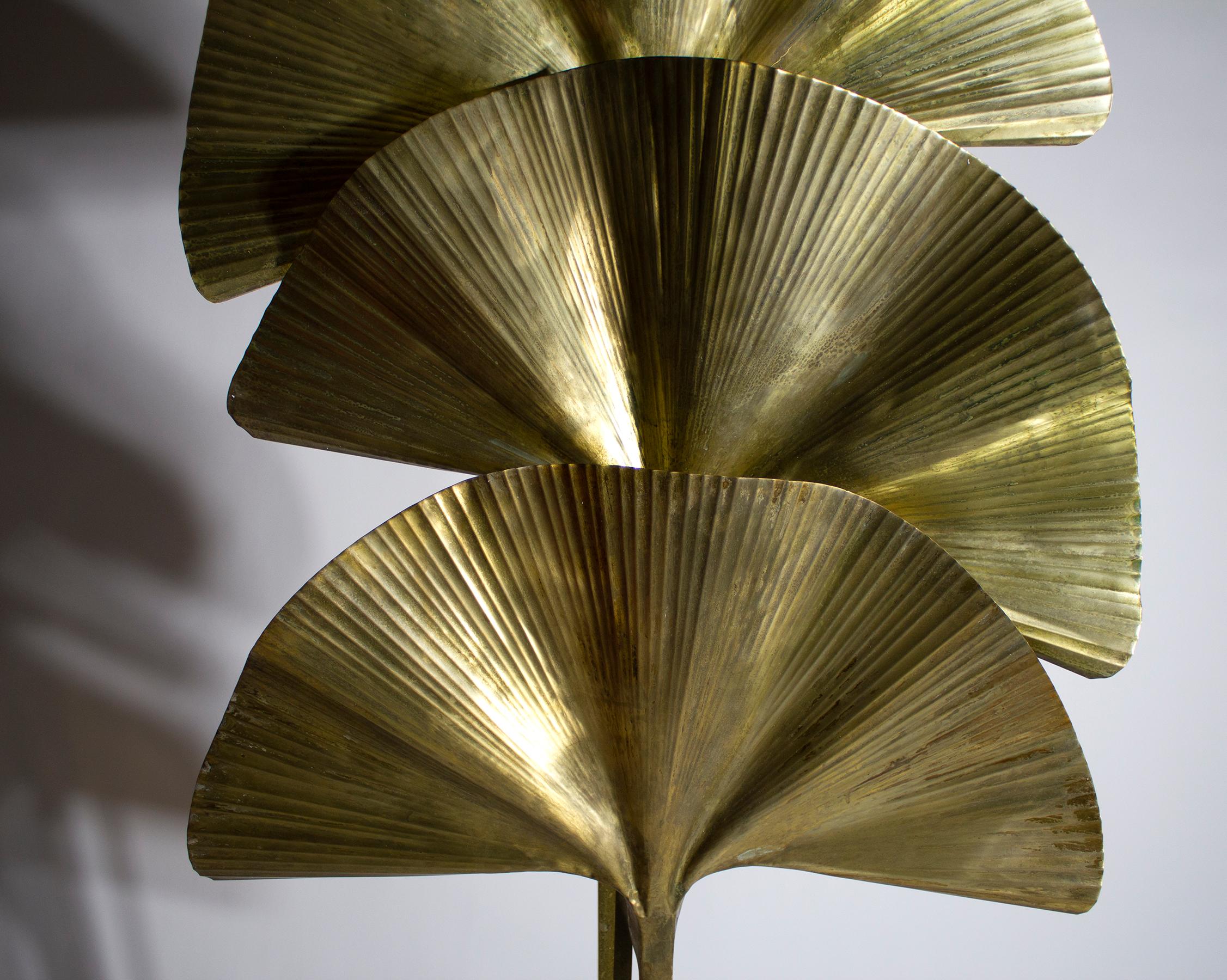 Tommaso Barbi Monumental Brass Ginko Leaf Floor Lamp 1970s 1